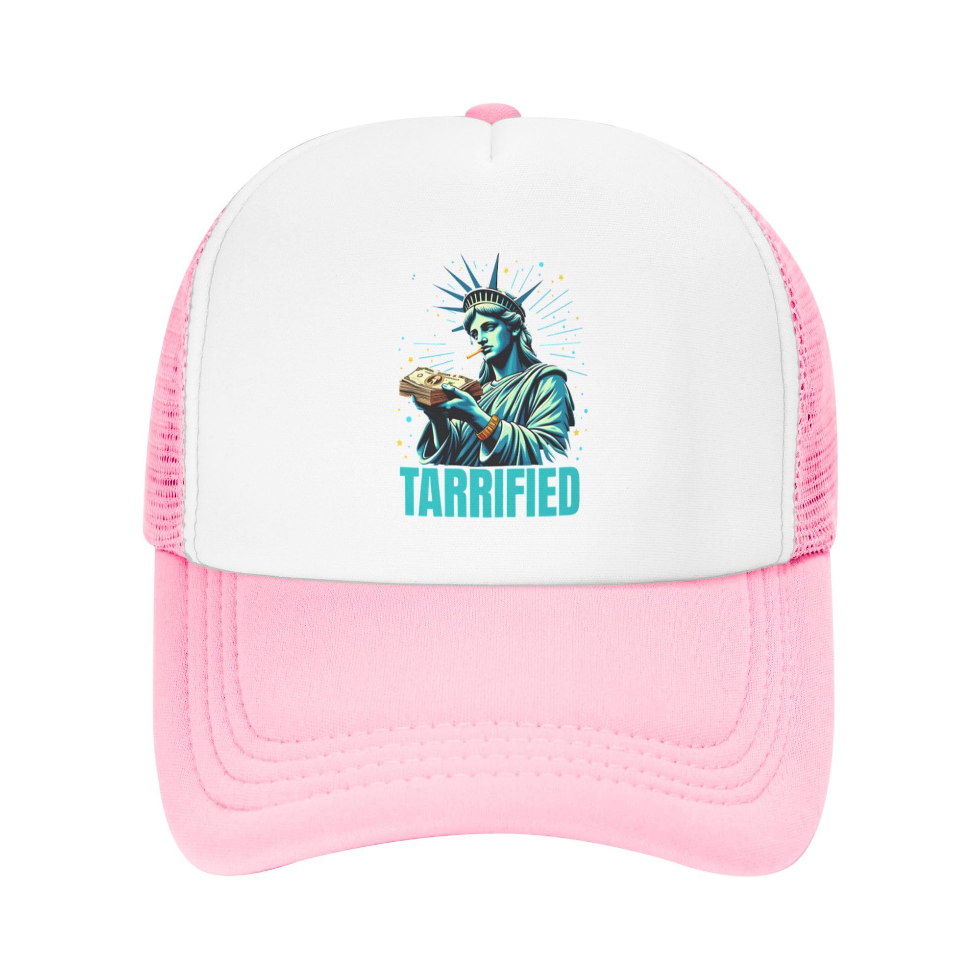 Greenchant FDT America is Tariffied Funny Trucker Hat Resist Tariffs Kids Hats Adjustable Mesh Baseball Cap - Pink