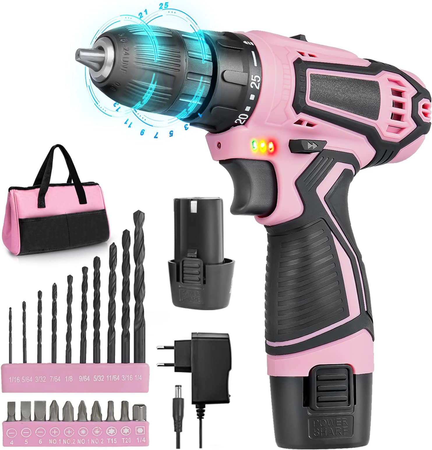 COMOWARE - Taladro eléctrico rosado, taladro inalámbrico rosa de 12 V ...