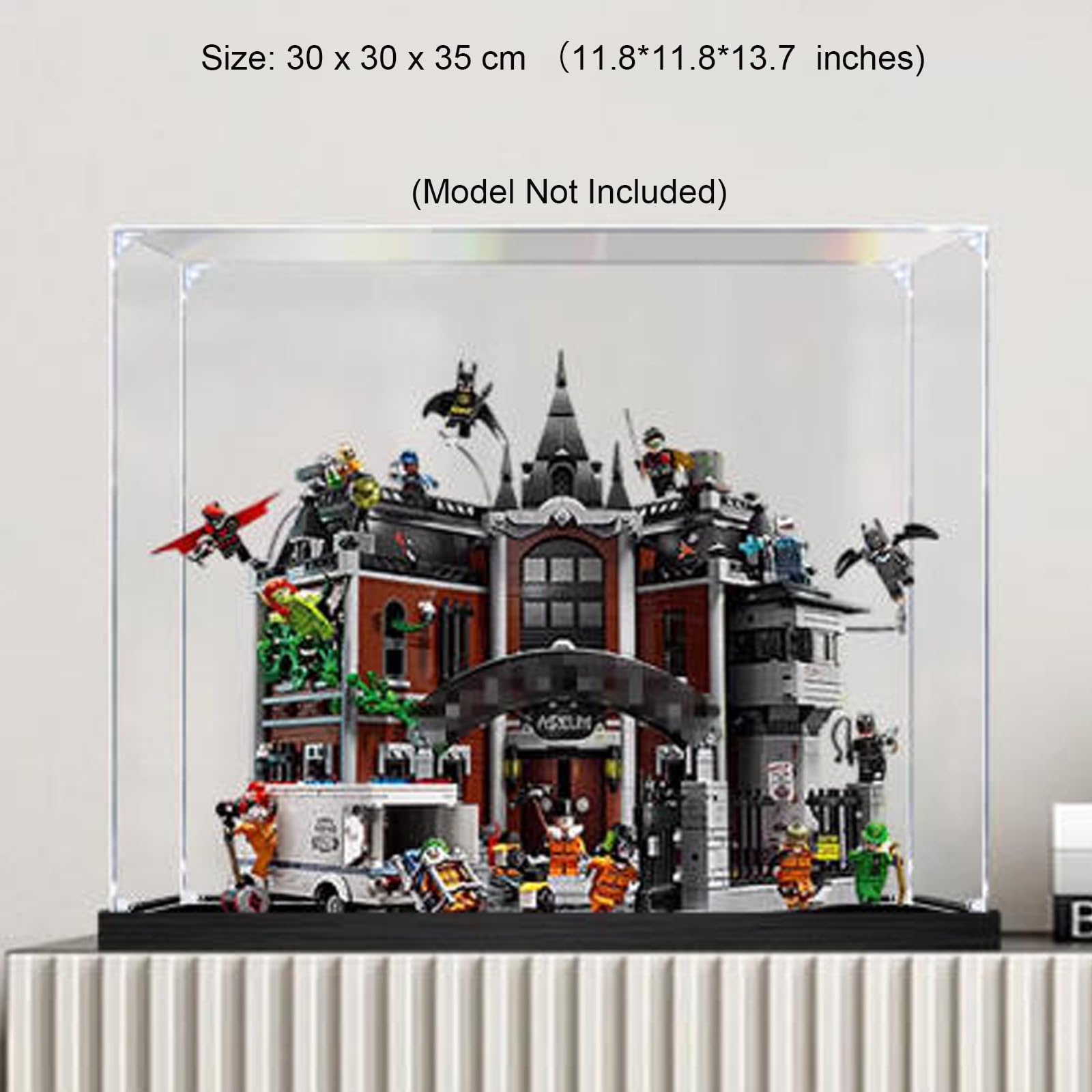 Akrylowa szklana witryna kompatybilna z modelem Lego 76300 Arkham Asylum, przezroczyste pudełko szczelnie zamykające się, pudełko ekspozycyjne kompatybilne z 76300 (model nie jest w zestawie) (3mm