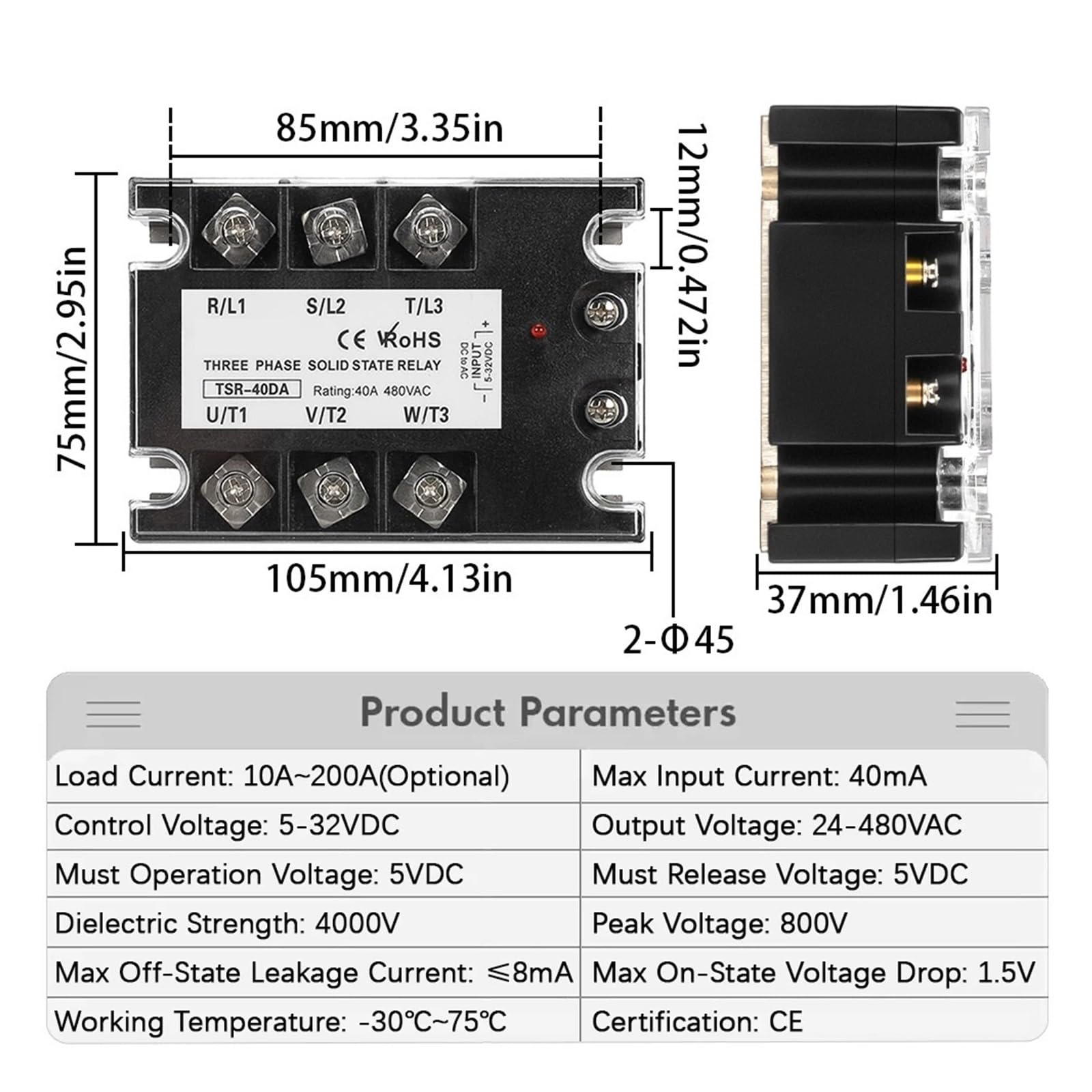 Relè Trifase DC Controllo AC Modulo Relè A Stato Solido SSR 10A 25A 40A 60A 80A 100A 120A 150/200A SSR 5-32VDC A 24-480VAC Dissipatore Di Calore(TSR-100DA)