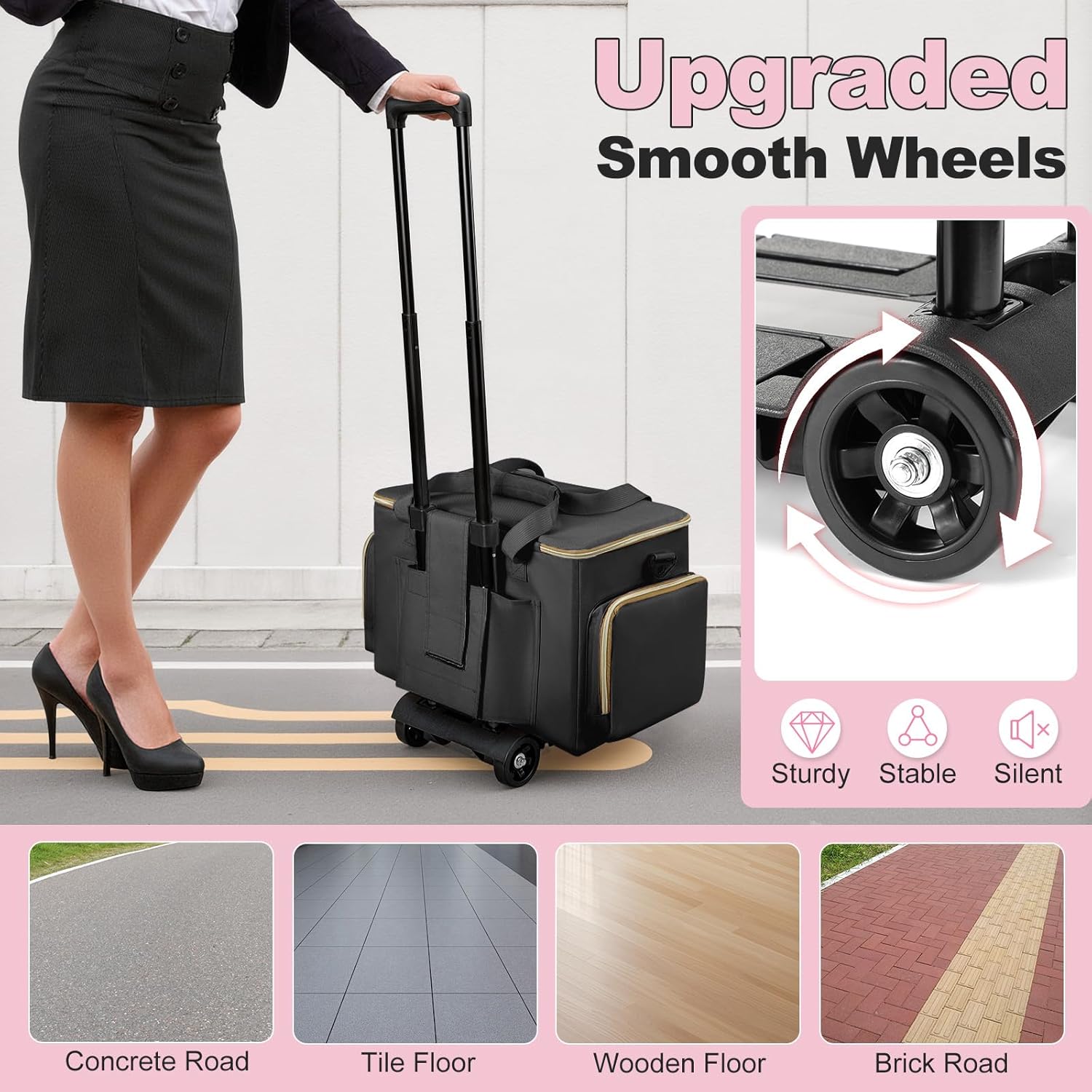 Housolution Rolling Teacher Bag with Wheels, Fits for 17" Laptop, Teacher Tote Bag with Detachable Trolley, Laptop Work Case with Anti Theft Lock, Briefcase Cart with Accordion File Organizer, Black - Image 4