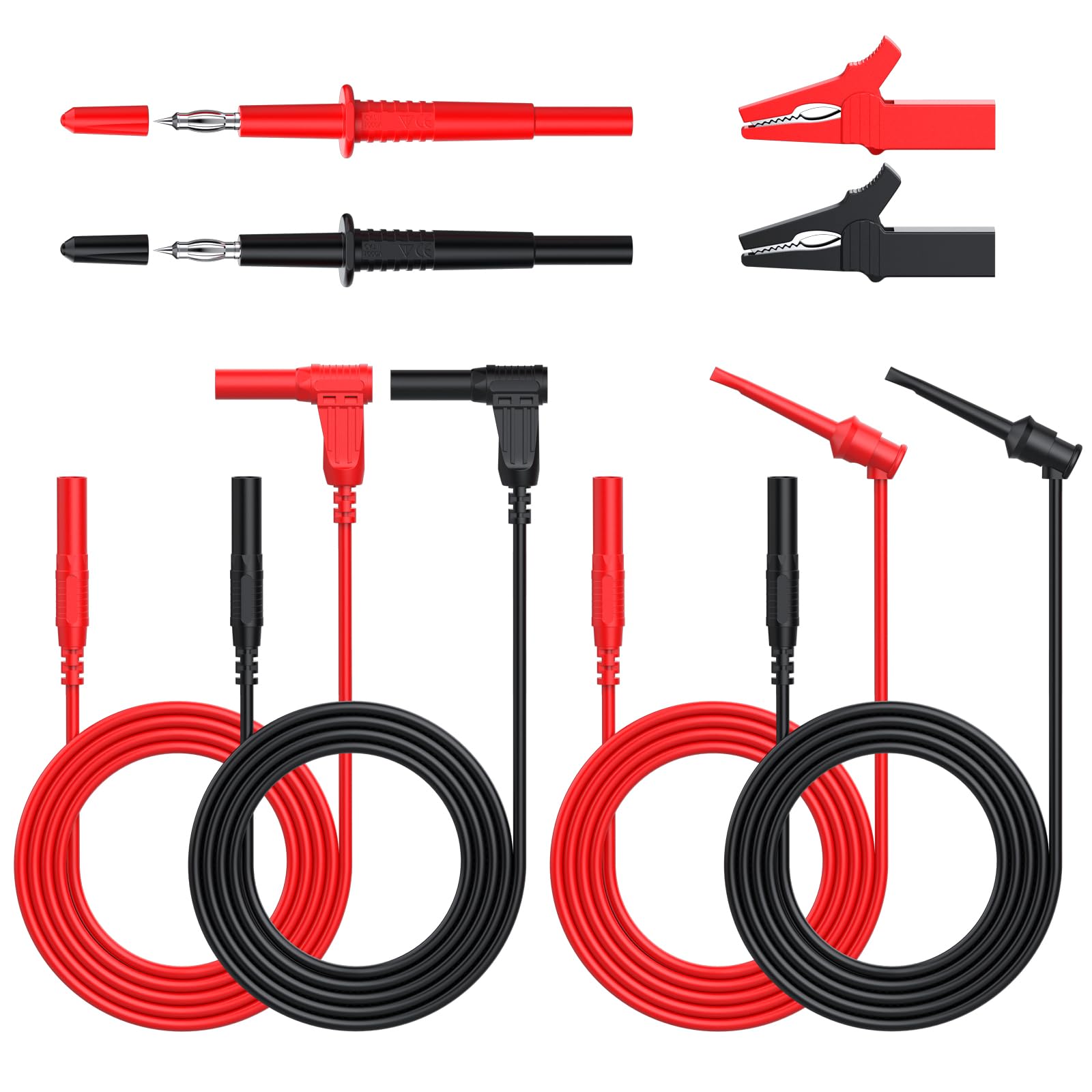 Neoteck 8 Piece Multimeter Test Lead Kit - Professional Electronic Test Lead Accessory Kit with Lead Extensions, Test Probes, Mini Hooks, and Alligator Clips - Ideal for School and Factory Use