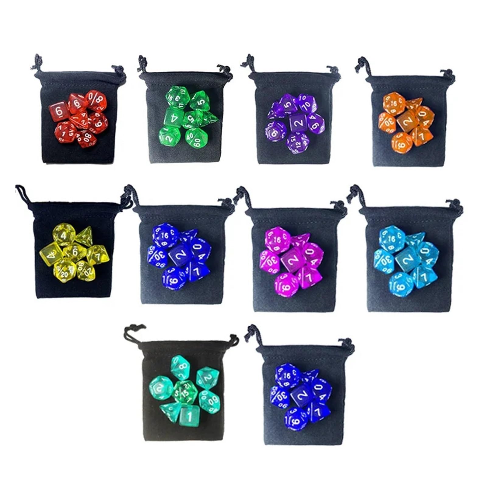 Zestaw 105/70/49/35/21/7 sztuk kości z etui D4-D20 przezroczysty efekt wielościenny do gier planszowych RPG(7x10 70Pcs)