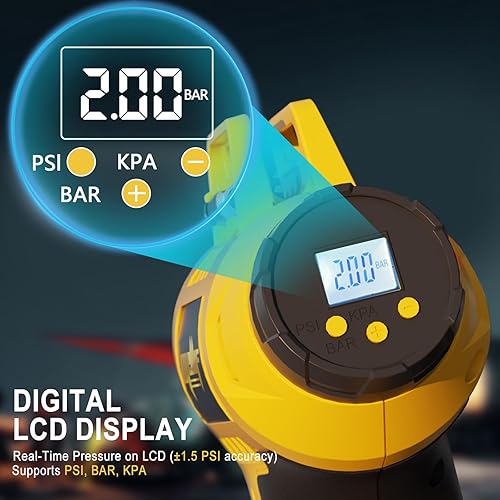 Miniatura 6 de Compresor de aire inflador de neumáticos inalámbrico compatible con batería Dewalt 20V MAX (solo herramienta), bomba de aire portátil de mano de 160