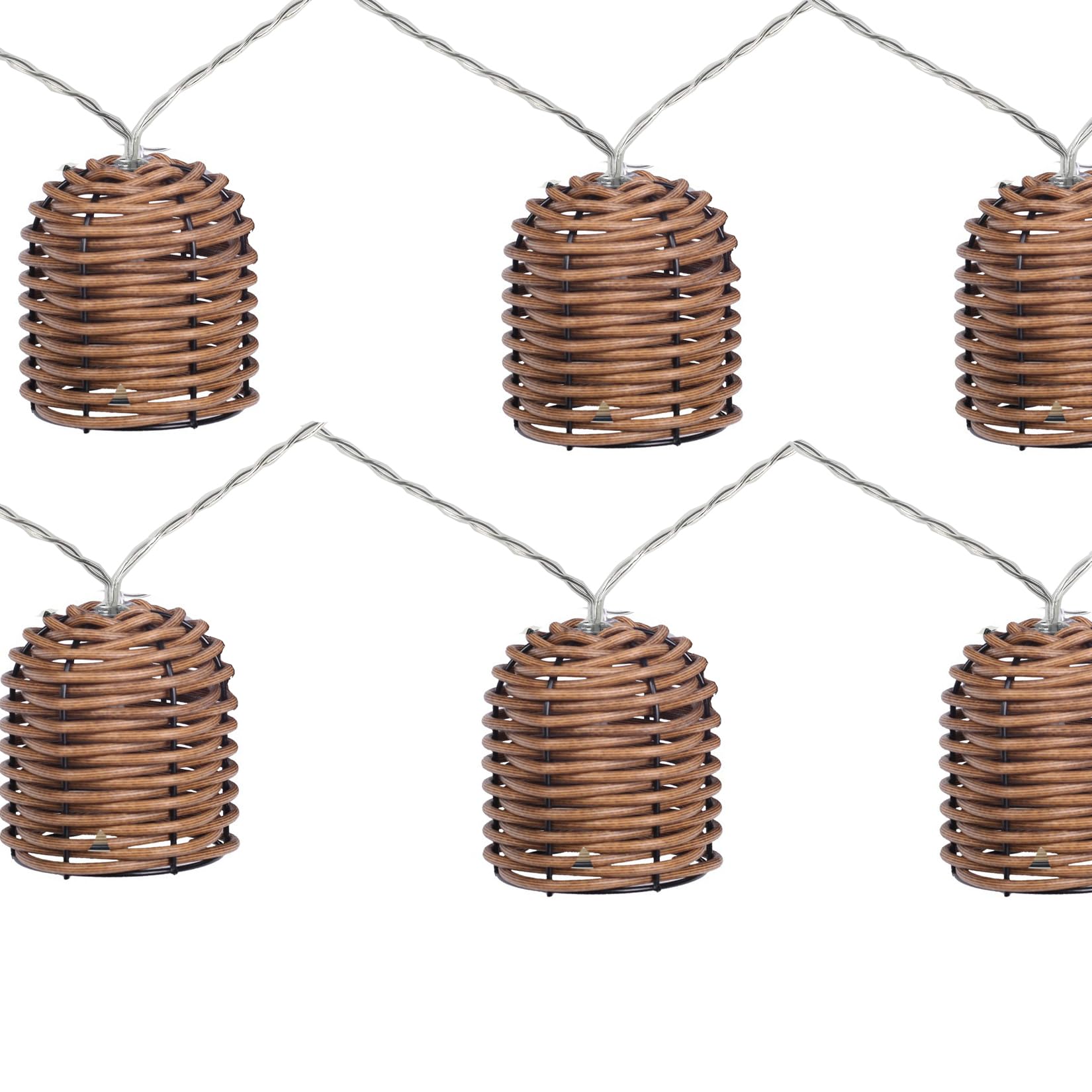 realideas Decorative Lantern Rattan String Lights - 15LEDs/15FT Rattan Wire Ball Style, Battery Operated Indoor Outdoor Waterproof Patio String Light for Home Pergola Porch Party Backyard Camping
