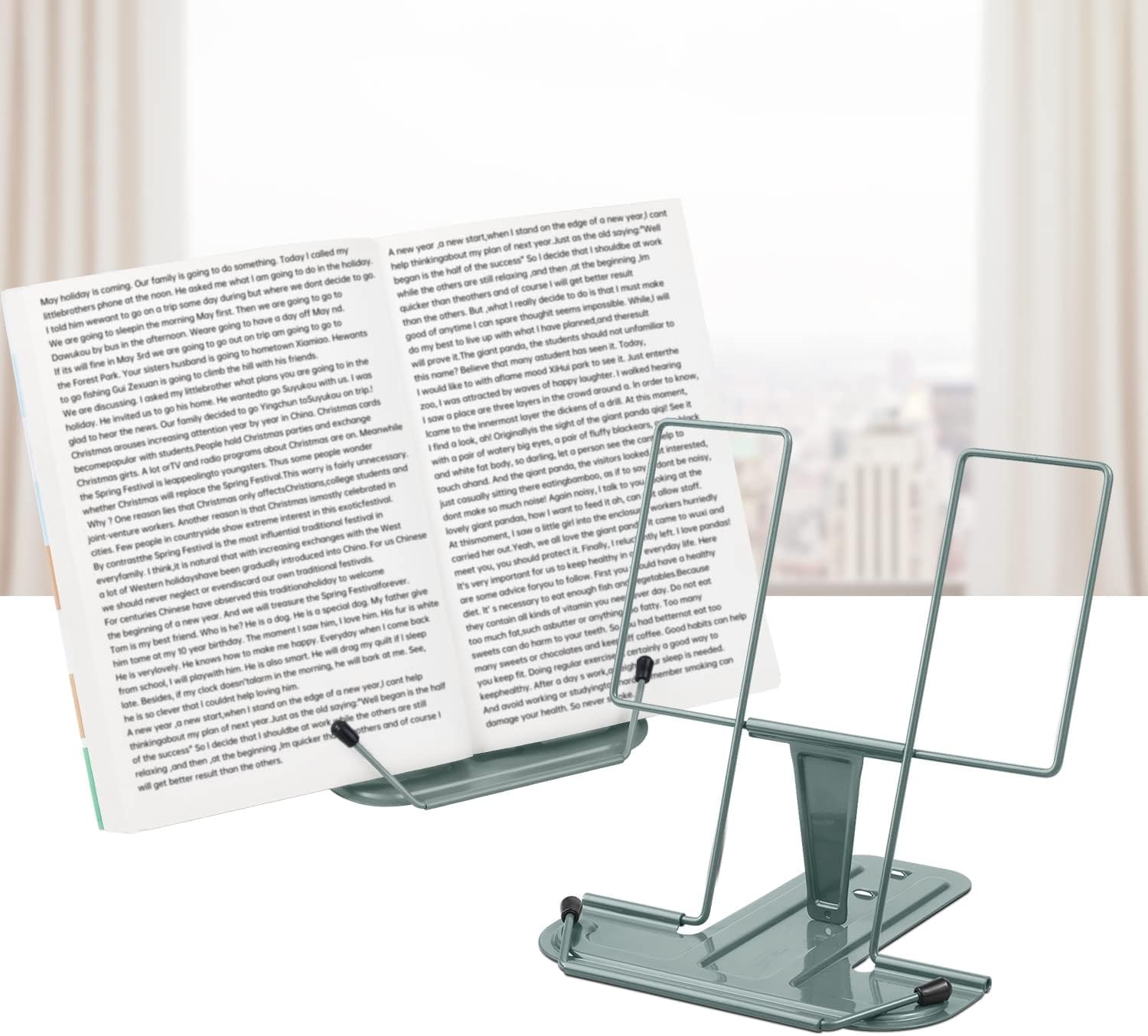 NOAEOU 2pc Book Stand for Reading, Adjustable Reading Rest Book Holder, Documents Holder, Sturdy Book Stand for Recipes，Textbooks，Tablet，Music Books (Morandi Green)
