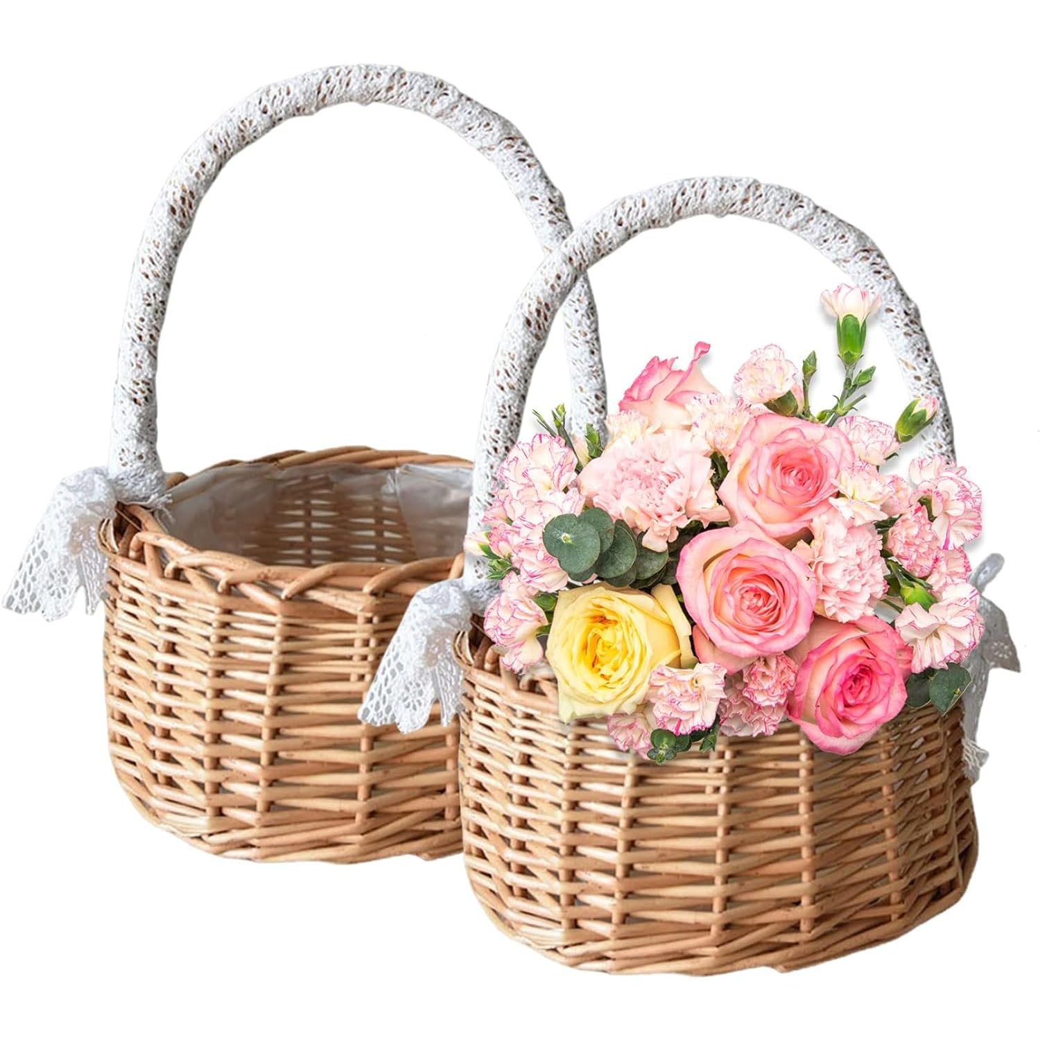 Mini panier en rotin fait à la main (lot de 2 petit panier osier pour mariage)
