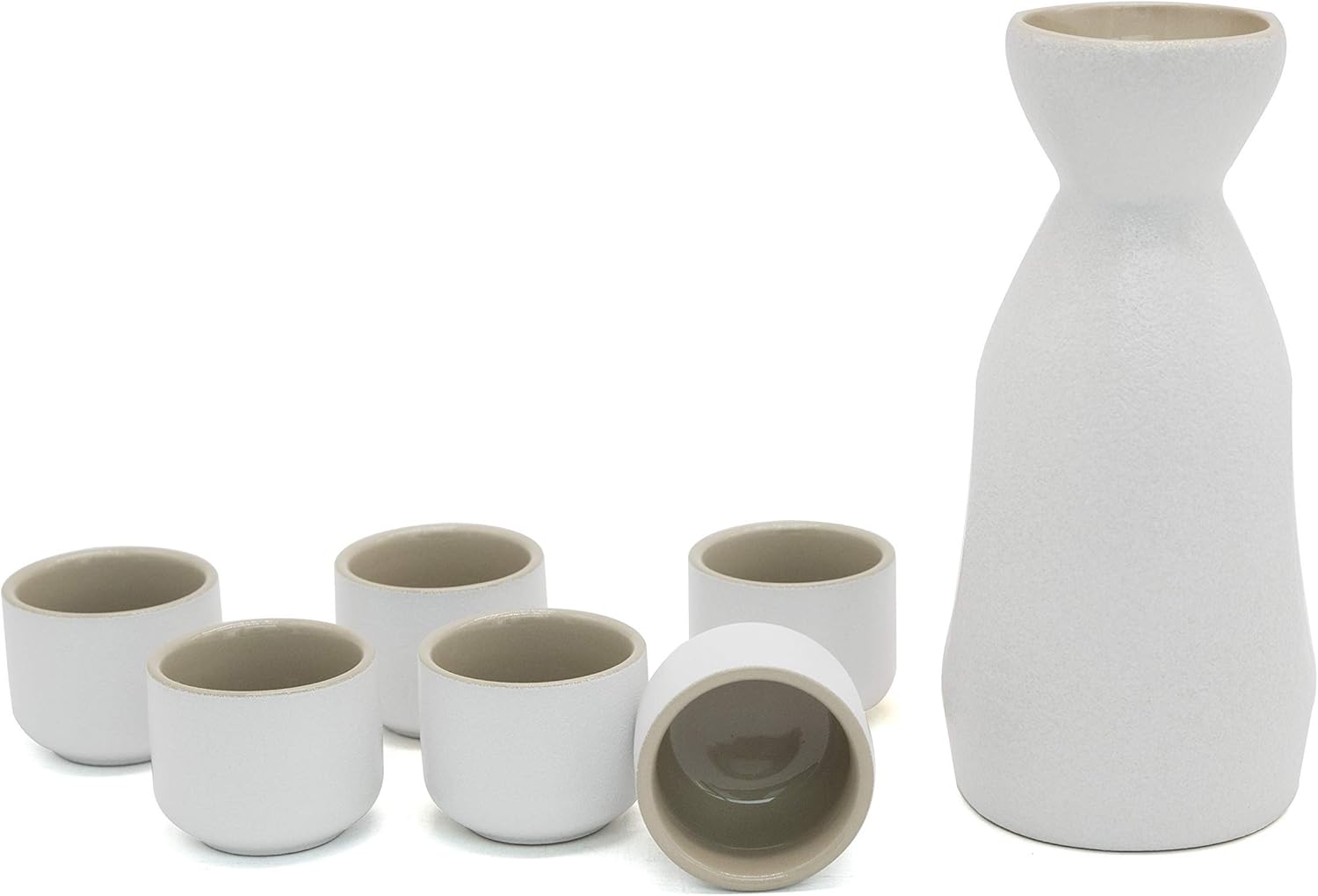 Japanese Sake Set Traditional Ceramics Black Sake Serving Sets of 7 Pcs Include 1 Pot and 6 Cups with a Gift Box White