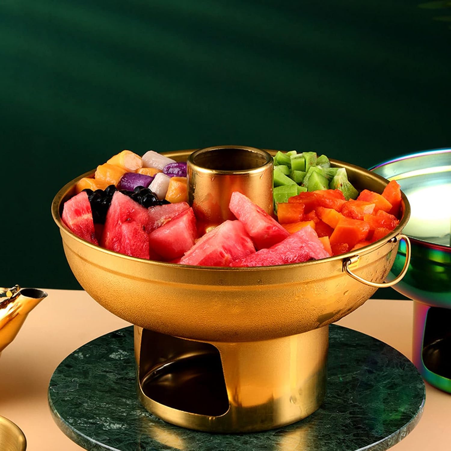 Charcoal Hot Pot, Portable Cooking Pot Stainless Steel Small Dry Ice Pot for One Person Milk Tea Hot Pot (Gold)