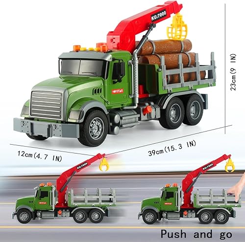 Miniatura 6 de Camión de transporte de madera para niños pequeños, camión de madera grande de 15 pulgadas con sonidos y luces, regalos de cumpleaños para niños y