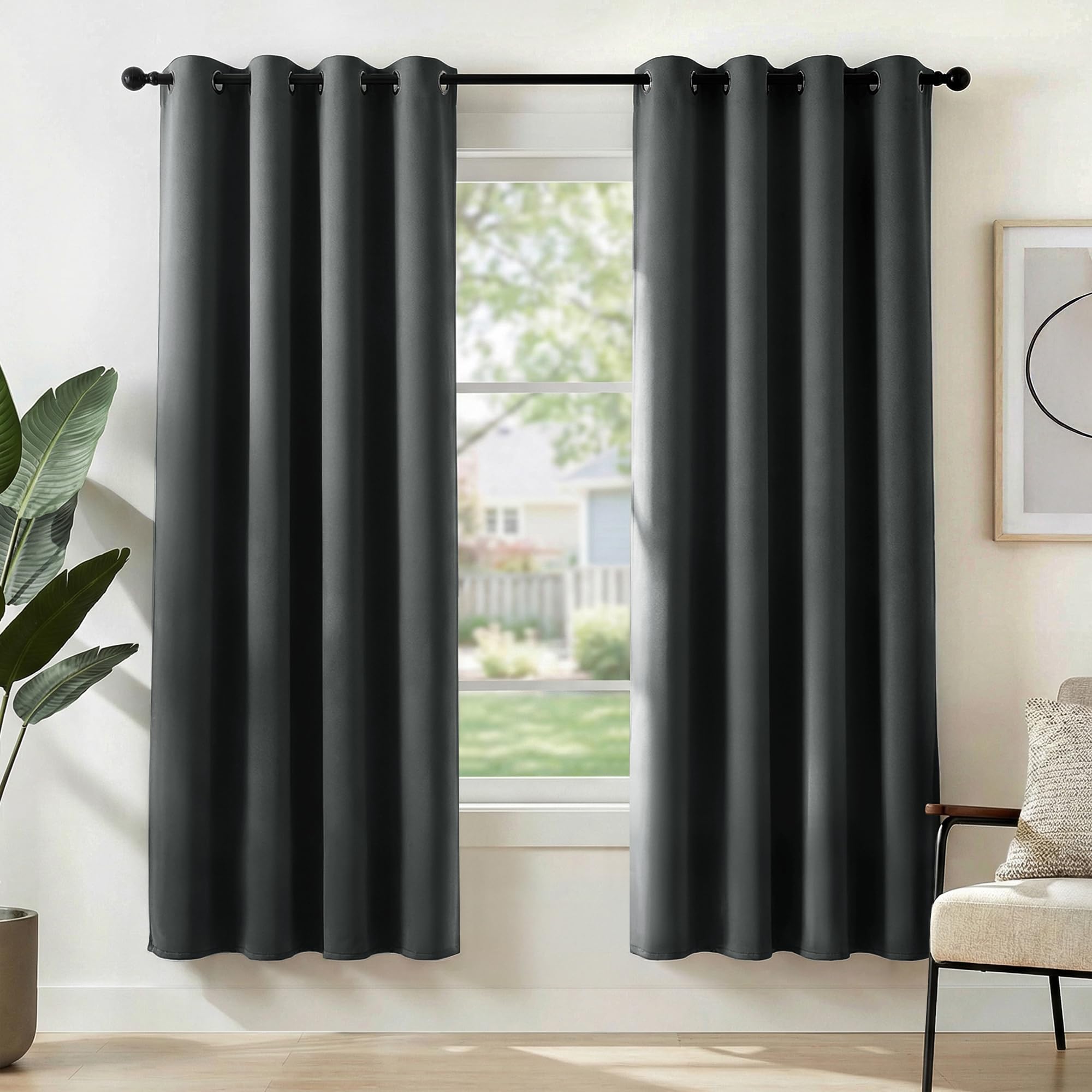 Deconovo Gardinen Blickdichte Vorhänge Verdunklungsvorhänge 2er Set H175 x B140 cm Wohnzimmer Curtains mit ösen Dunkelgrau