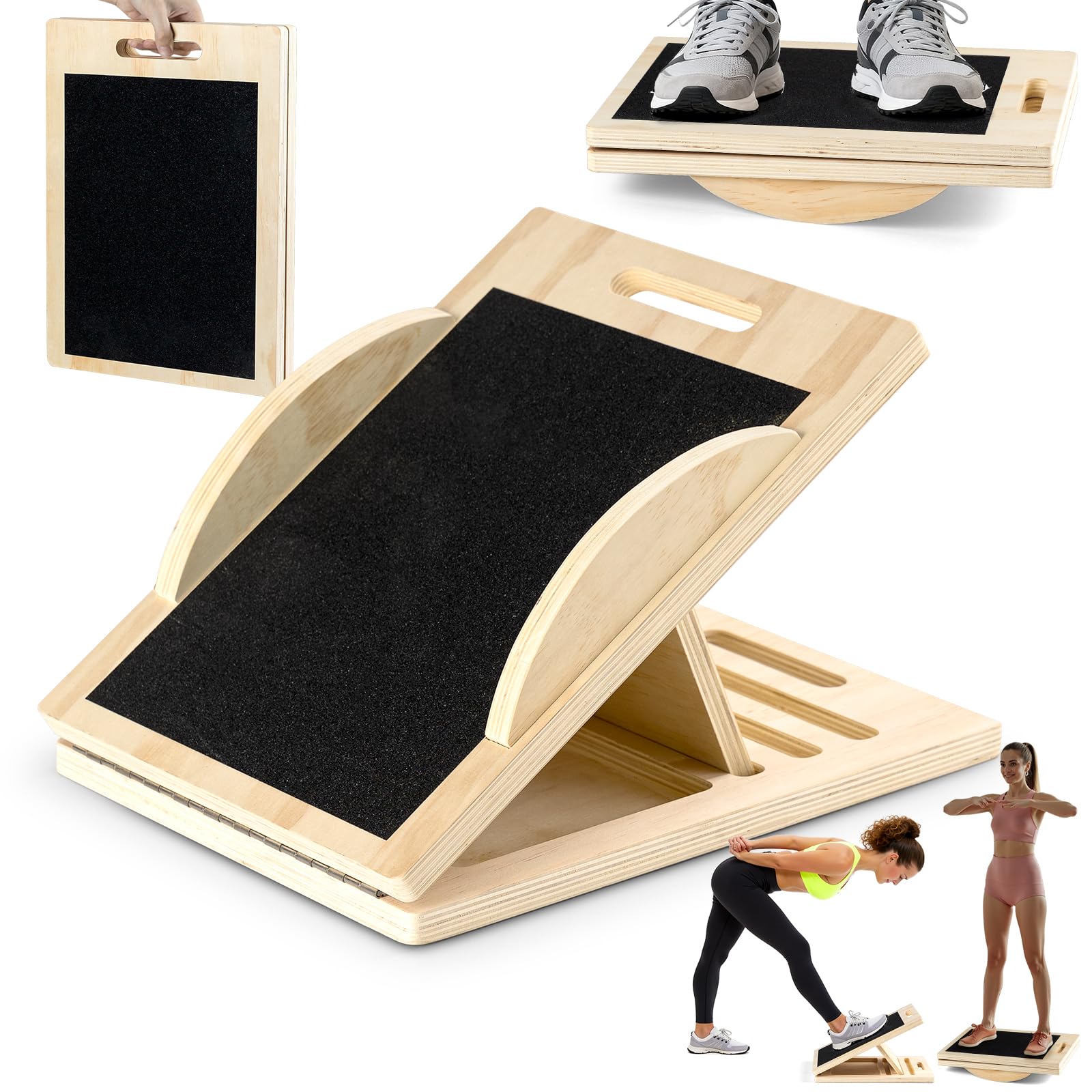 2 in 1 Wadendehner Schrägbrett Balance Board erwachsene aus Holz Gleichgewichtstrainer balanceboards klappbares Slant Board mit Tragegriff
