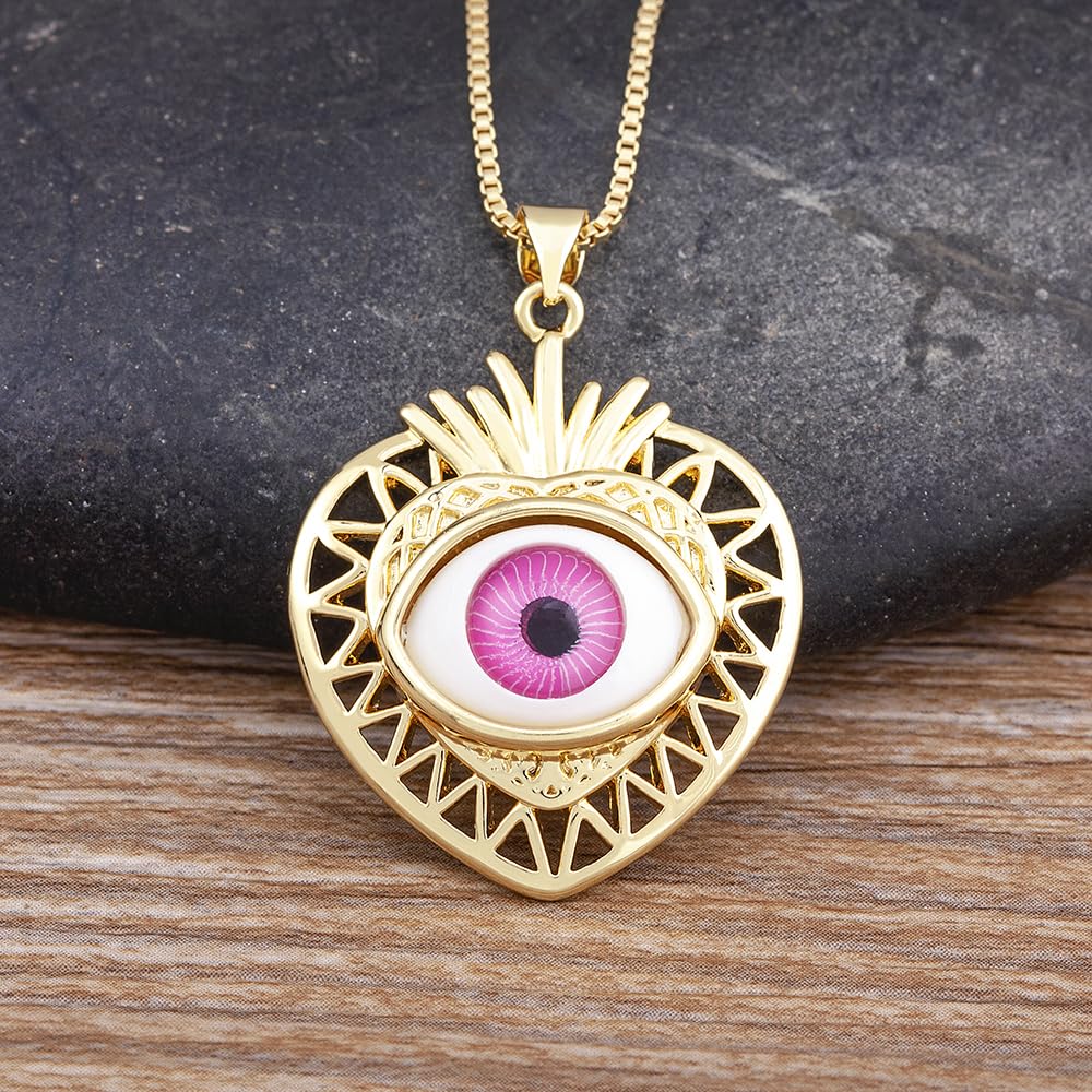 Accesorios para niñas, colgante chapado en oro con incrustaciones de ojo turco en forma de corazón, joyería para mujer, collar de regalos románticos para fiesta de compromiso