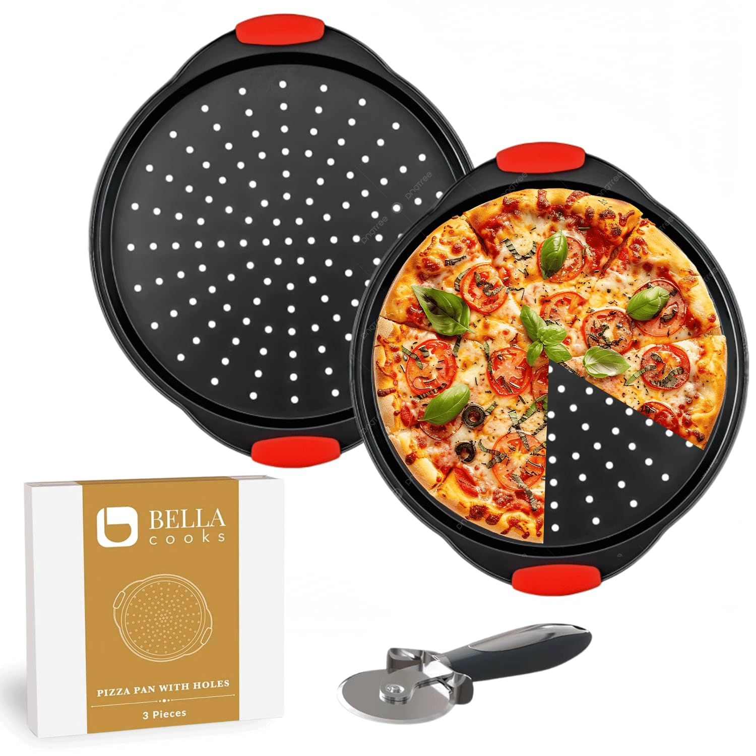 Bandeja para pizza para horno (juego de 2 moldes para pizza) 15 pulgadas con agujeros, antiadherente y apto para lavavajillas, bandeja para pizza para horno, incluye pizza cu