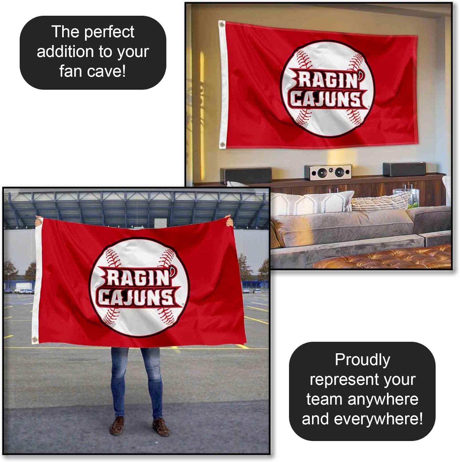 Louisiana Lafayette Ragin Cajuns Baseball Banner Grommet Flag