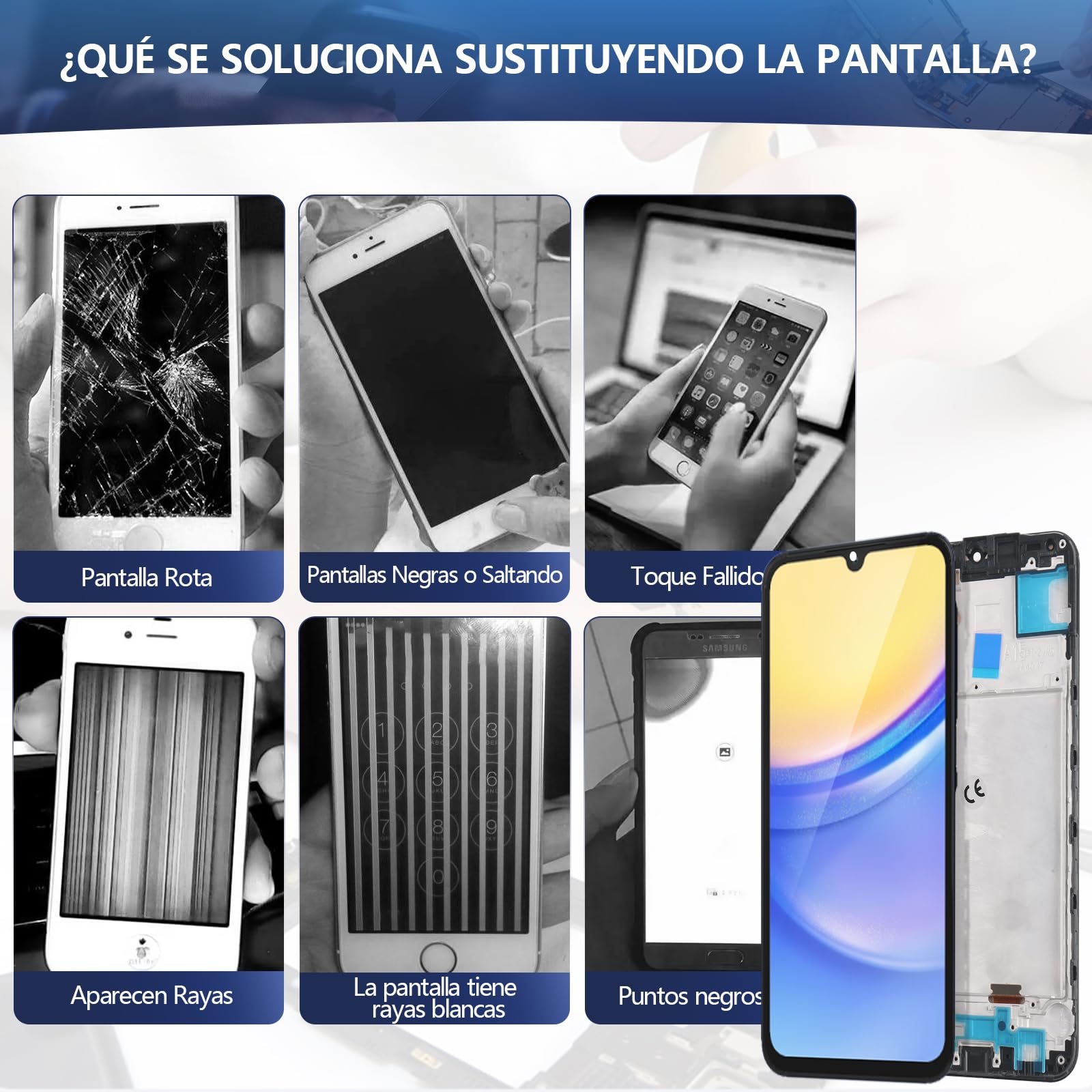 RongZy Pantalla para Samsung Galaxy A15 4G A155F Táctil LCD de Repuesto Ensamblaje Digitalizador Reemplazo para Samsung Galaxy A15 5G A156B con Herramientas de Reparación(Negro con Marco)