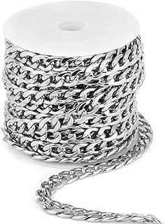 Cadikez 16.5 Feet Stainless Steel Cuban Chain Roll, 7mm Width 304 Stainless Steel Curb Link Chains Roll Bulk for Jewelry Making