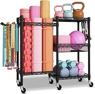 3-Tier Heavy-Duty Carbon Steel Gym Storage Rack with Lockabl