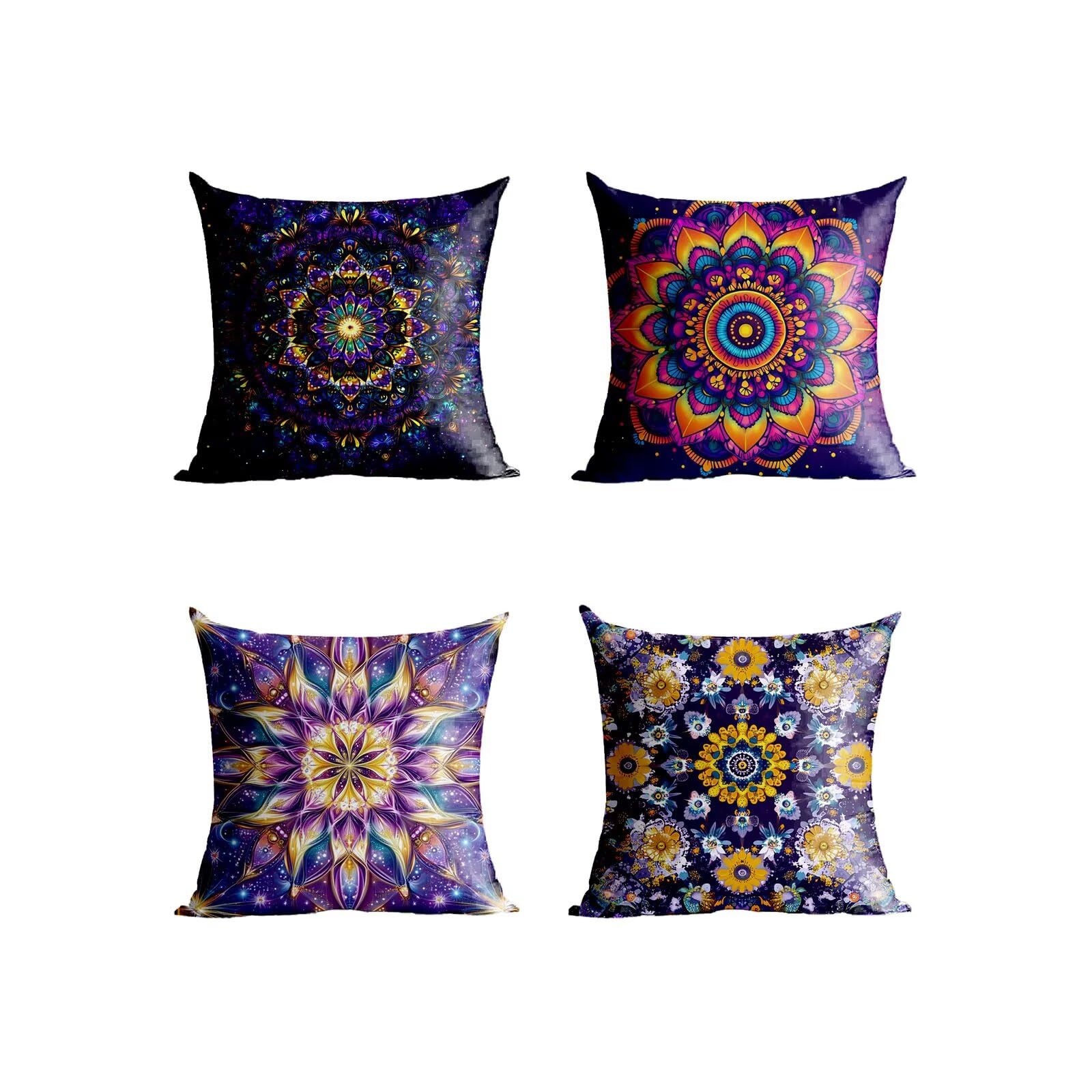 Mandala poszewki na poduszki 65 x 65 cm zestaw 4, wodoodporne poszewki na poduszki na sofę na sofę świecące poszewki na poduszki na sofę z zamkiem błyskawicznym do ogrodu ławka dekoracja domu XTBZ