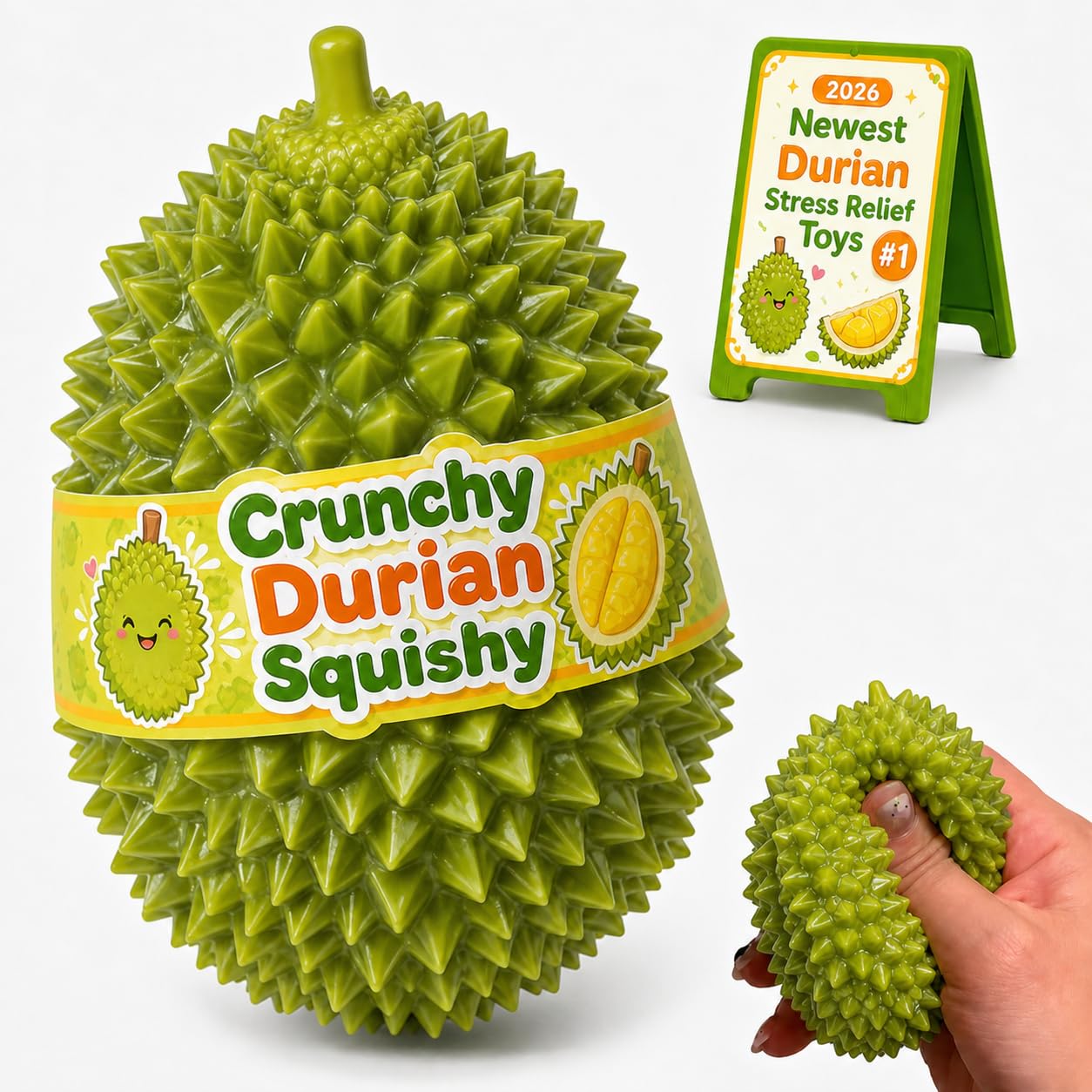 Crunchy Durian Squishy ASMR Sound Inner Bead Fidget Toy, Realistic Spiky Fruit Sensory Squeeze Ball with Crunchy Feel for Adults & Teens