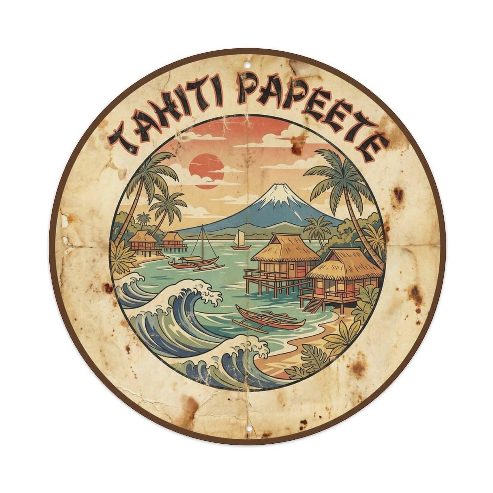 Tahiti Papeete South Pacific Classic Illustration Metal Tin Sign