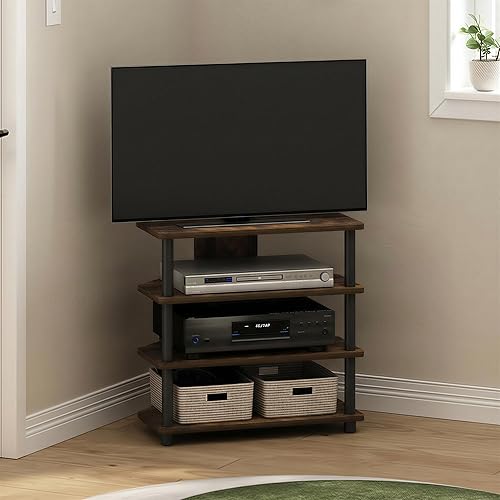 Furinno ECON TV Stand, 4-Tier Corner Petite Entertainment Center, Open