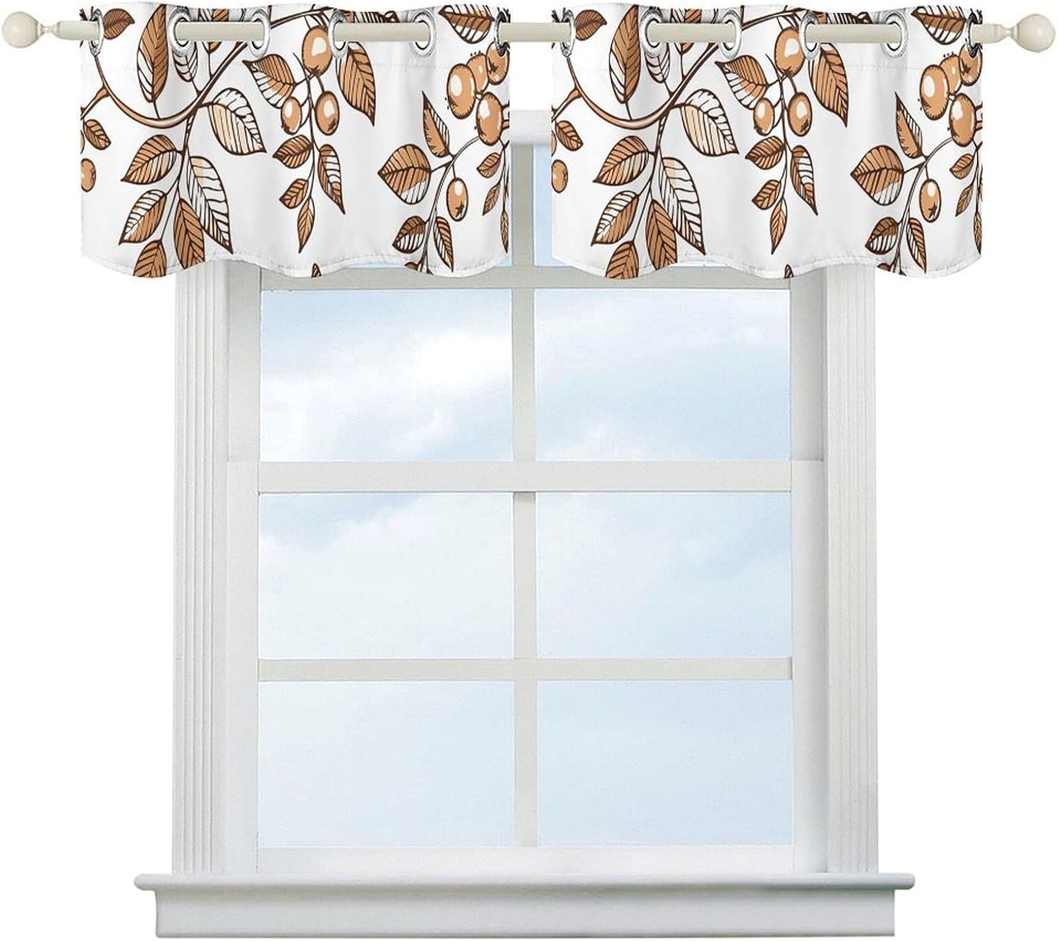 Hand Drawn Style Berries Valance for Windows, 2 Pack Kitchen Curtains Modern Home Decor, Soft Blackout Window Curtains for Living Room & Bedroom, 18 X 52 Inch