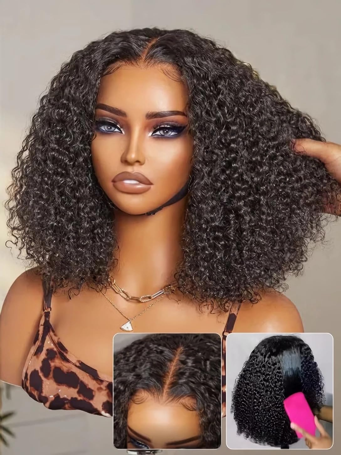 Julia Hair No Slip Afro Kinky Curly 7x5 Glueless Human Hair Wig with Finger Coil Ends HD Lace Closure Drawstring Wigs for Black Women Natural Curls Lace Front Put On and Go Beginner Friendly 18Inch