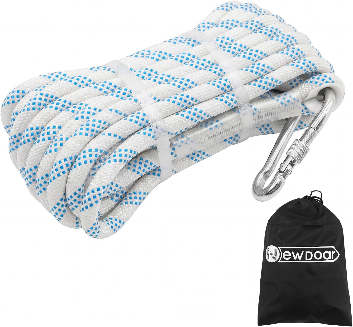 NewDoar 3/8in(10mm) Marine Braided Dock Rope with Hook - Heavy Duty Polyester Mooring/Towing/Anchor Line for Boat, Yacht, PWC- Pre-Spliced Stainless Steel Hook White-15M
