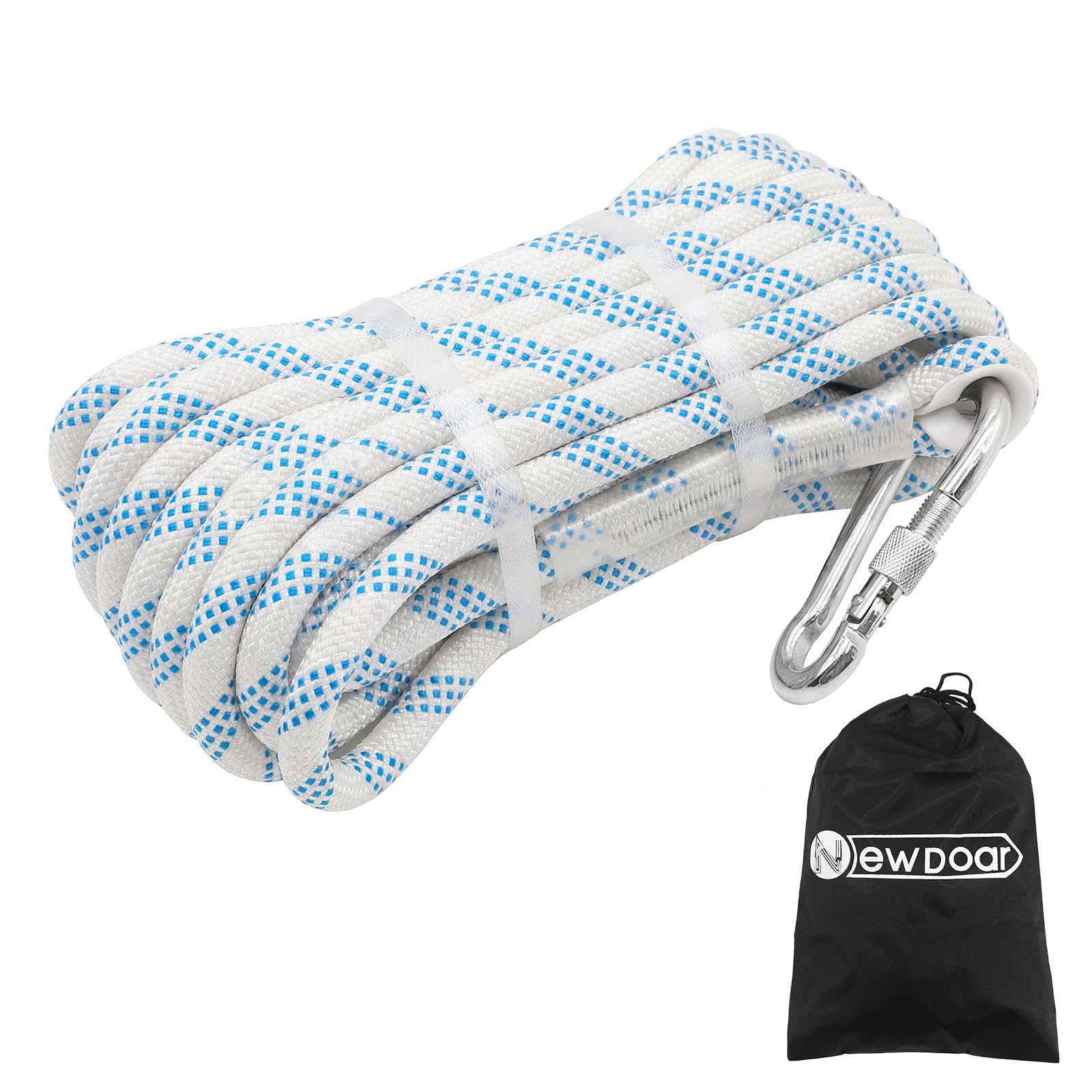 NewDoar 3/8in(10mm) Marine Braided Dock Rope with Hook - Heavy Duty Polyester Mooring/Towing/Anchor Line for Boat, Yacht, PWC- Pre-Spliced Stainless Steel Hook White-15M