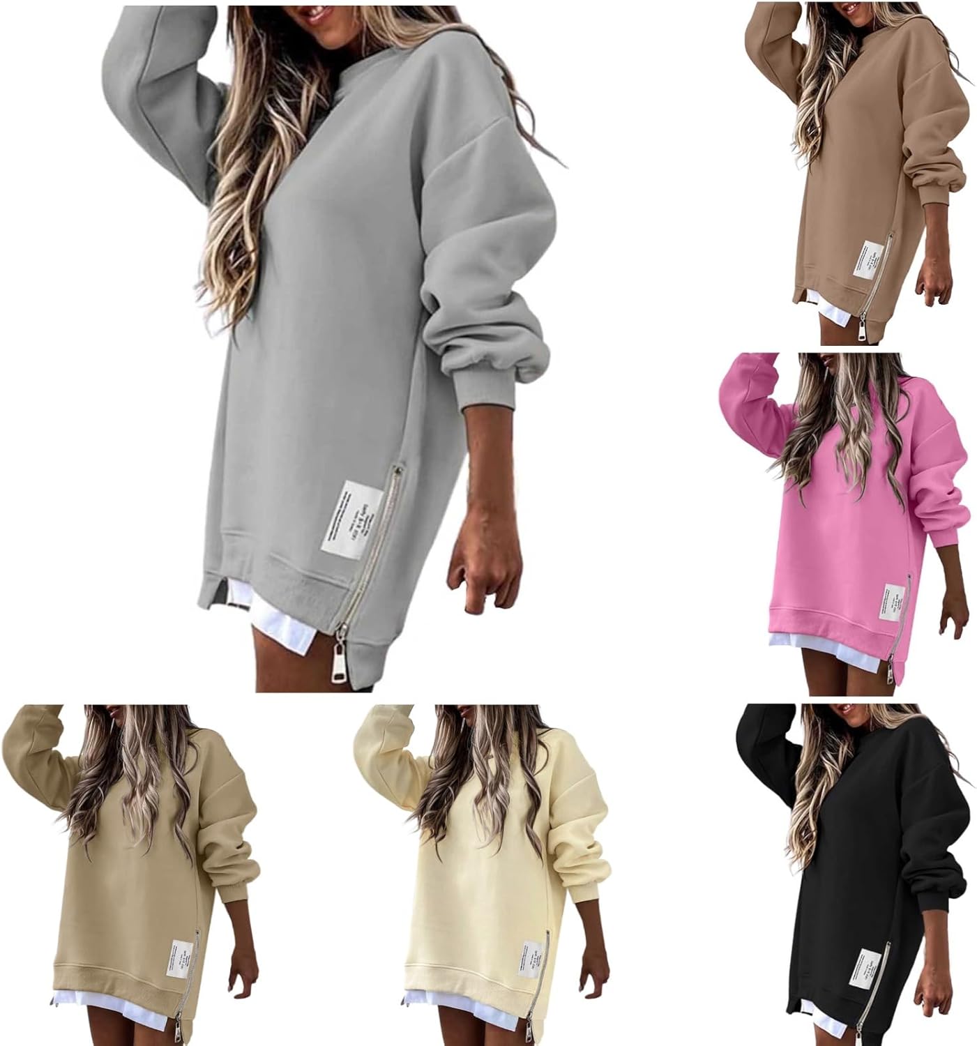 uhnmki Womens Long Sleeve Zipper Slit Sweatshirt Casual Pullover Zipper Hoodies Womens Side Zipper Sweatshirts