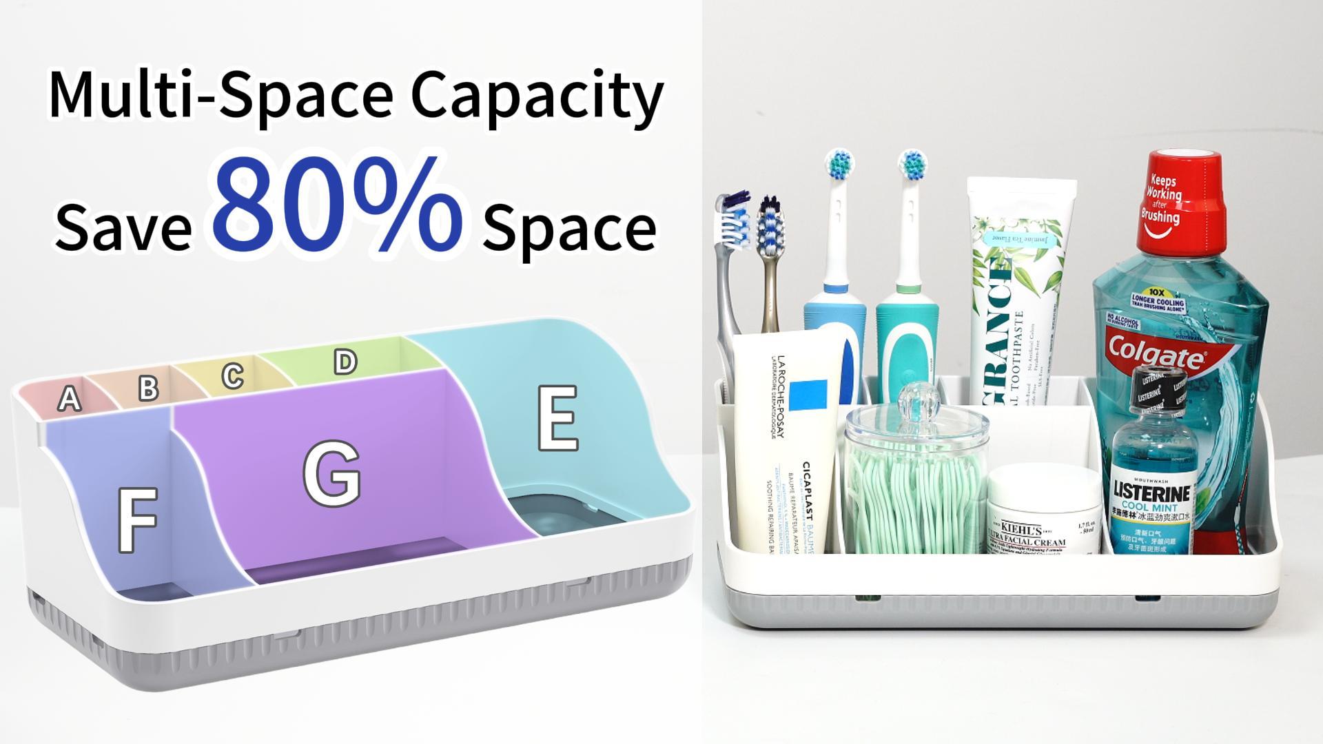 Bathroom Counter Organizer and Storage, 7 Slots Detachable Toothbrush Holders for Bathrooms, Anti-Slip Electric Toothbrush and Toothpaste Holder Countertop Vanity Organizer Accessories for Adults Kids
