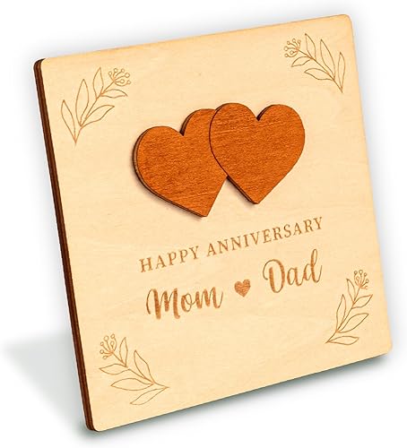 Happy Anniversary Card for Parents - Wood Parents Anniversary Card Gifts from Daughter Son - Anniversary Gifts For Parents