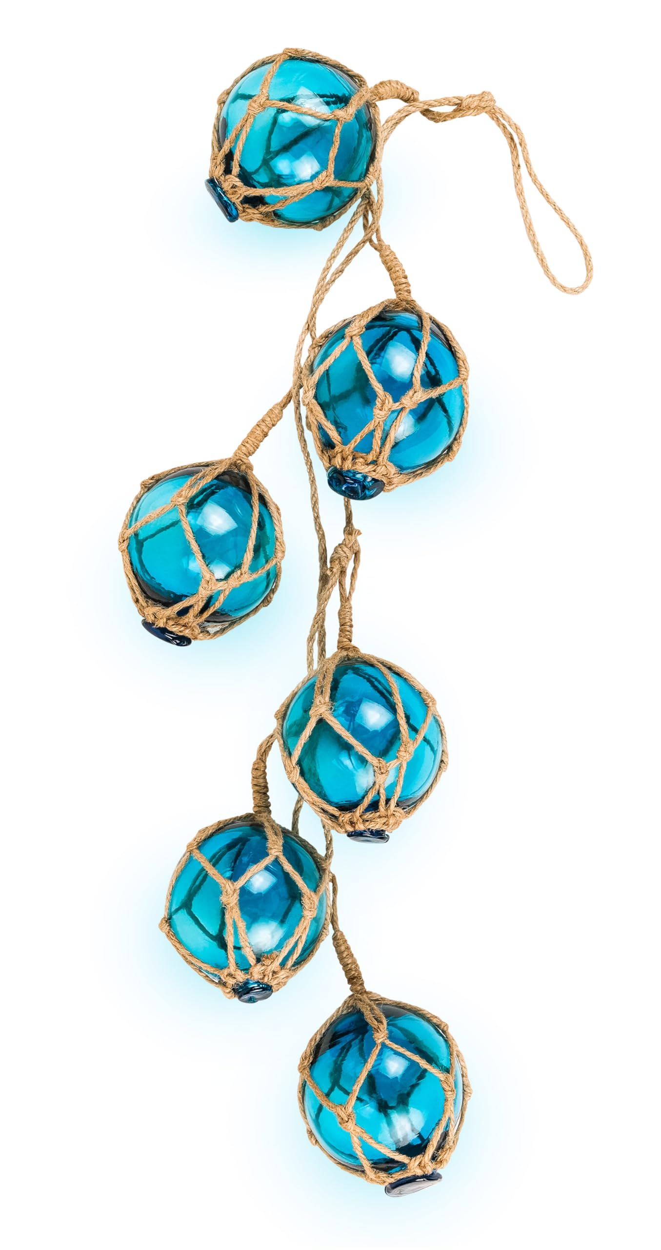 SAILINGSTORY Glass Fishing Float String of 6 Buoy Balls Summer Decor Nautical Coastal Beach Ornaments for Christmas Tree 3" Blue