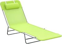 Outsunny Folding Chaise Lounge Chair with Pillow - Adjustable Reclining Outdoor Pool Sunbed, Breathable Mesh Steel Frame for Beach Patio Yard, Green