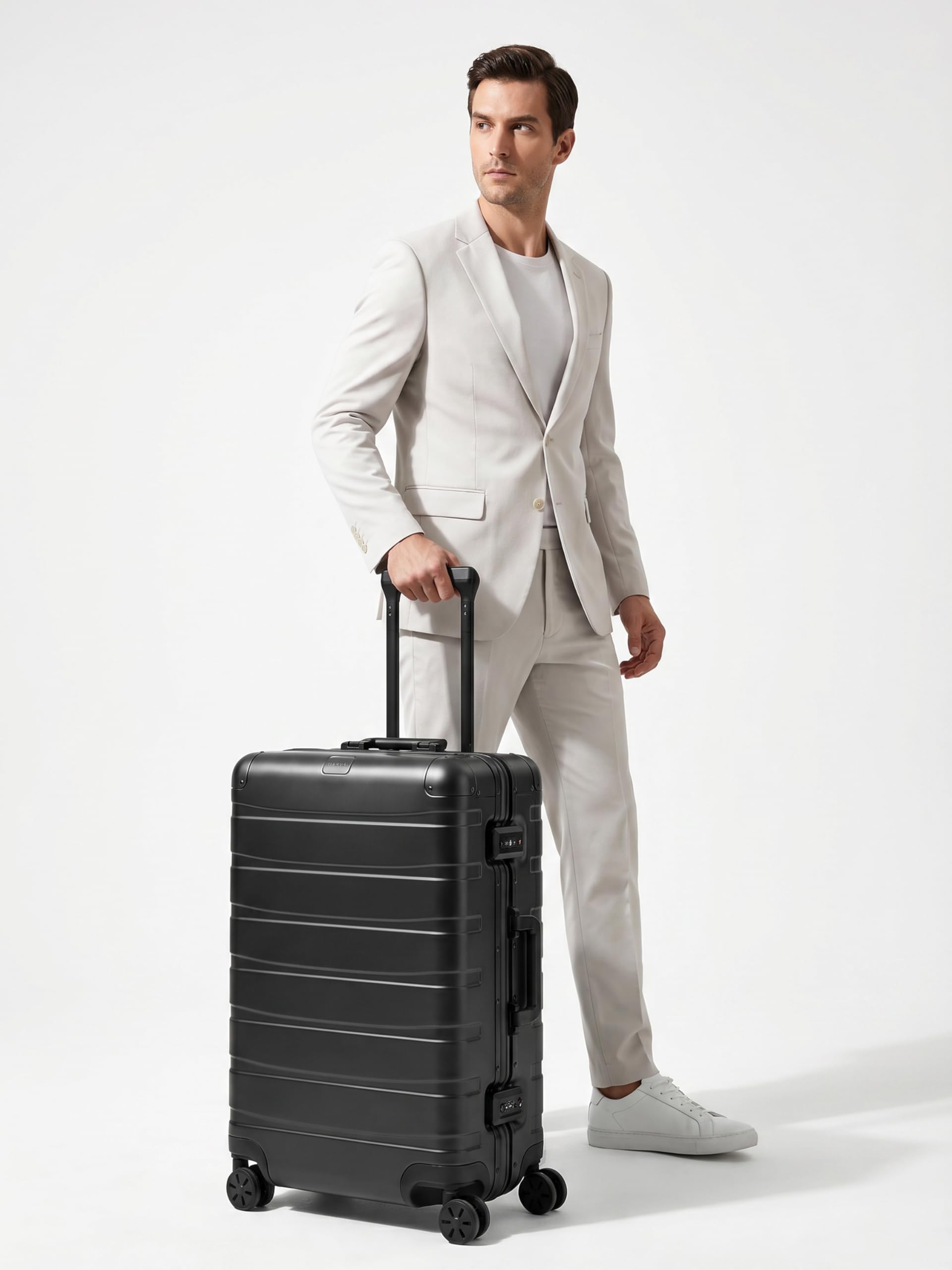 REDOLZ Pro Aluminium Check-In Koffer 66x46x26 cm Mittelgroß Hartschale Trolley 4-Rollen Spinner Reisegepäck 60 Liter