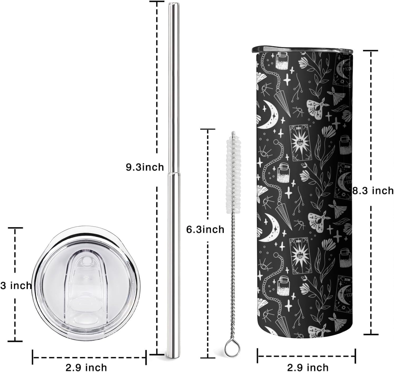 Moon Phase Gothic Gifts for Women Goth Tumbler with Lid and Straw, 20 oz Insulated Stainless Steel Travel Coffee Mug, Witchy Tumbler Cup Black Halloween Spooky Gift, Birthday Christmas Witch Stuff - Image 6