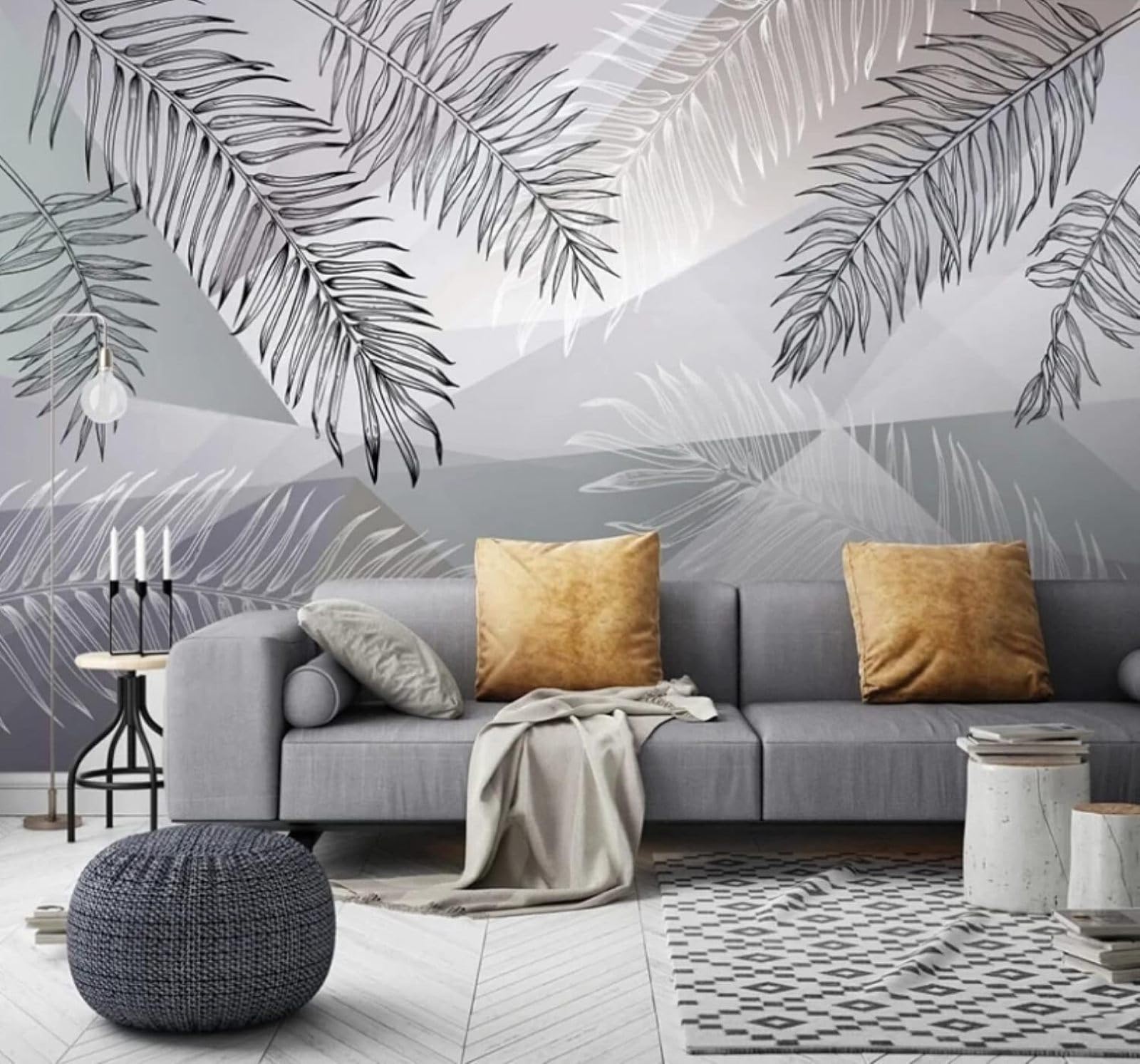 XLMING Abstract Hand Drawn Geometric Leaves Art 3D Wallpaper Luxury Silk Study Dining Feature Sofa Grey Bedroom Living Room Tv Decorative Wall-350cm×256cm