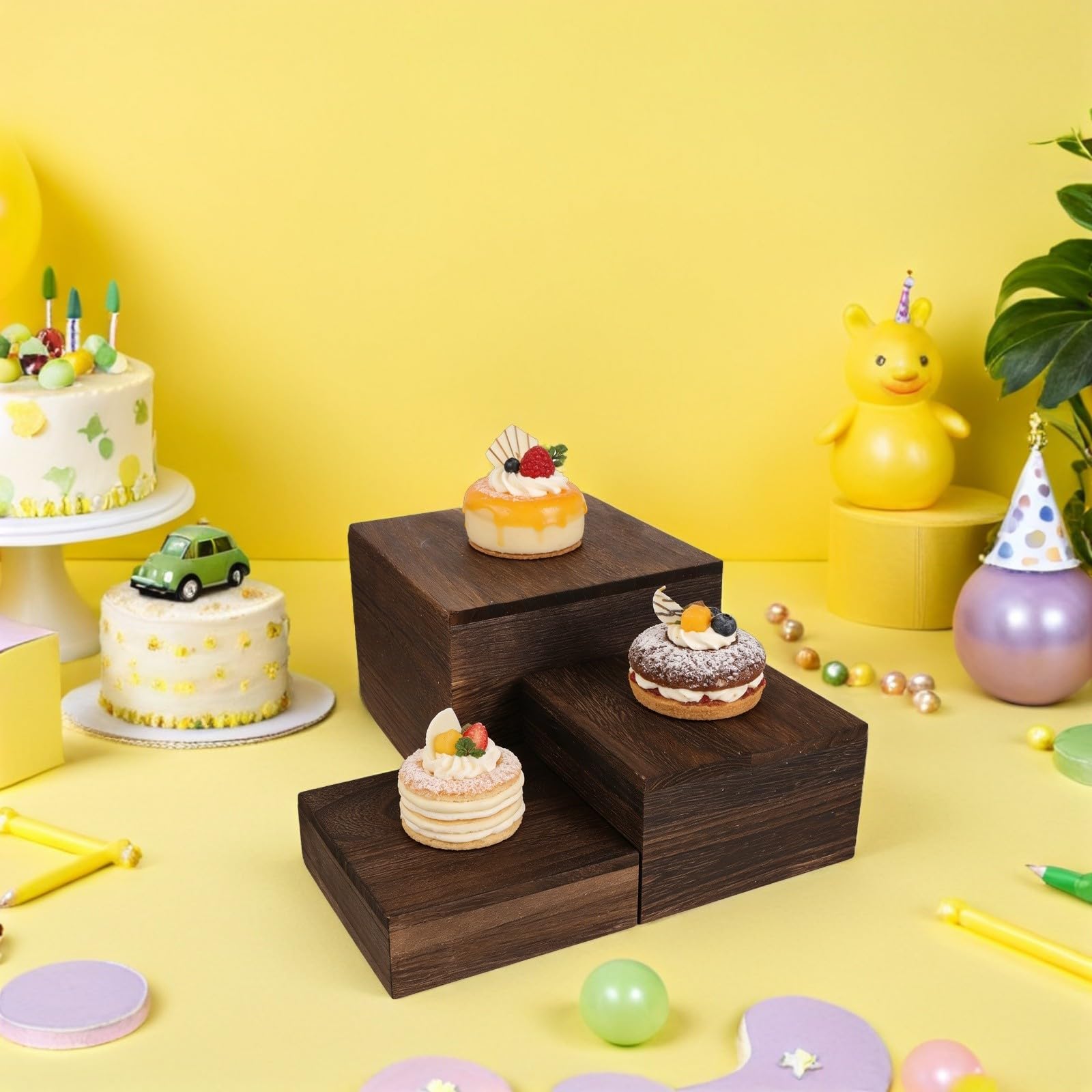 Présentoir à Cupcakes en Bois , Lot de 3 , Style Rustique , Empilable
