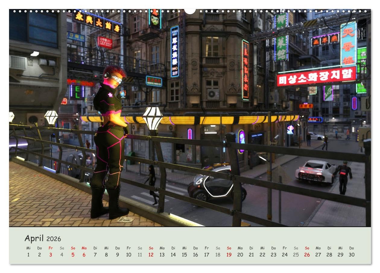Science Fiction Cyberpunk (Wandkalender 2026 DIN A2 quer), CALVENDO Monatskalender: Zukunftsstädte im Neonschein einer düsteren Zeit. (CALVENDO Kunst)