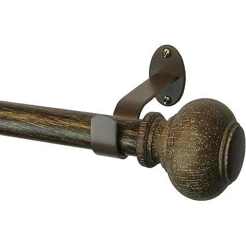 Elrene Home Fashions Rhinebeck Single Faux-Wood Curtain Rod, For Curtains and Drapery with Rustic Cap Finials, 1-Inch Diameter, 48"-86" Adjustable Rod, Antique Walnut