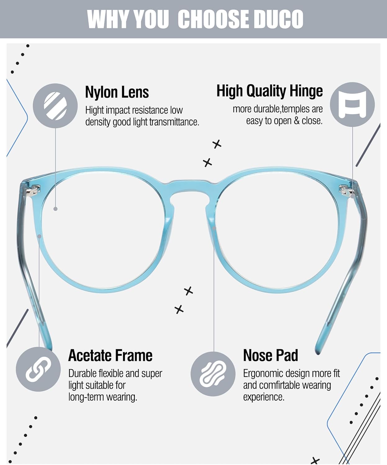 DUCO Retro Round Blue Light Glasses For Men Women Blue Ray Blocking Glasses Computer Gaming Glasses Nylon Lens Acetate Frame Green 8301