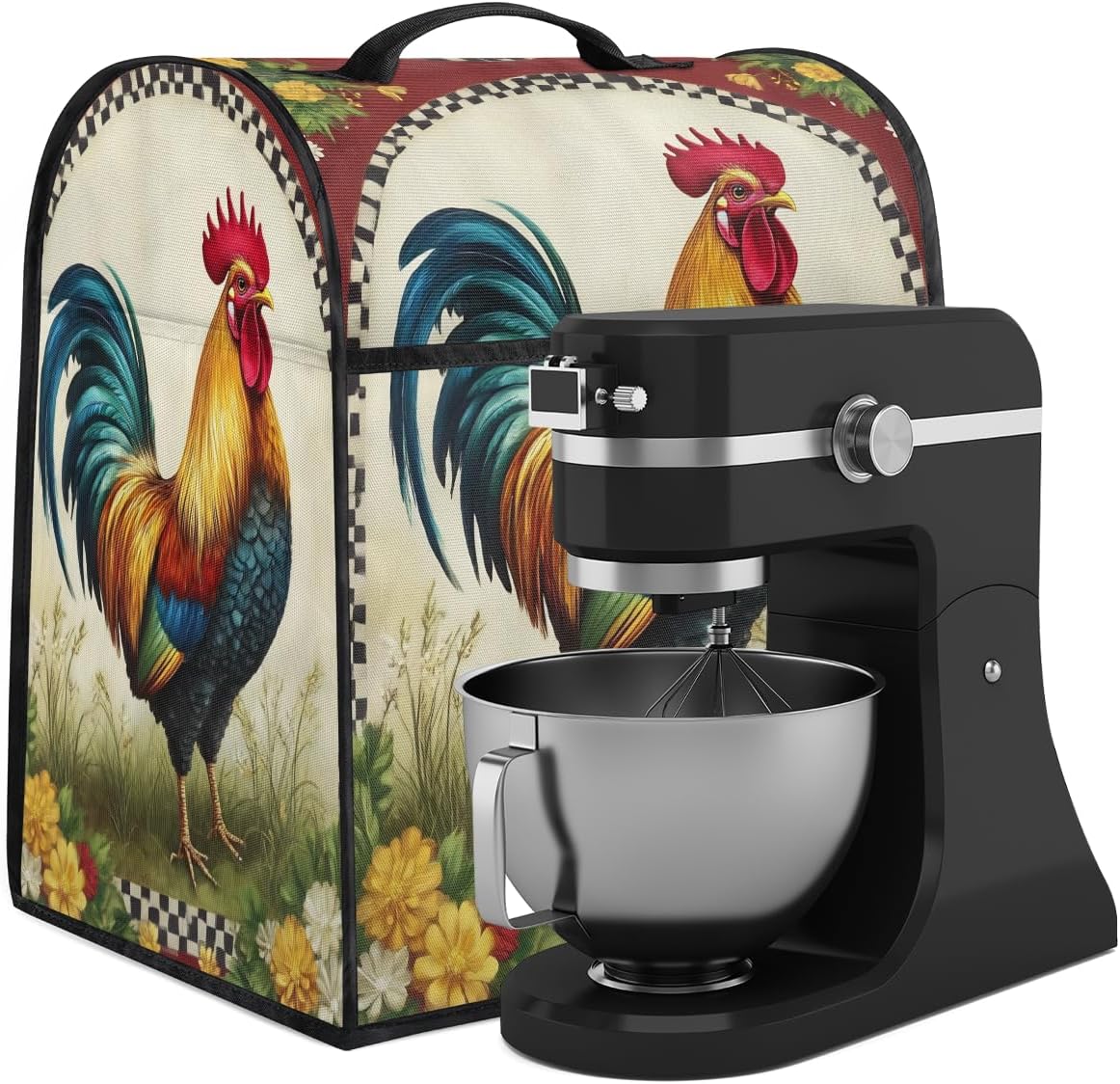 Kitchen Aid Mixer Dust Cover - Dust Cover for Stand Mixer Coffee Maker with Top Handle and Pockets Protective Covers Large for Extra Accessories 6-8 Quarts(Rooster)