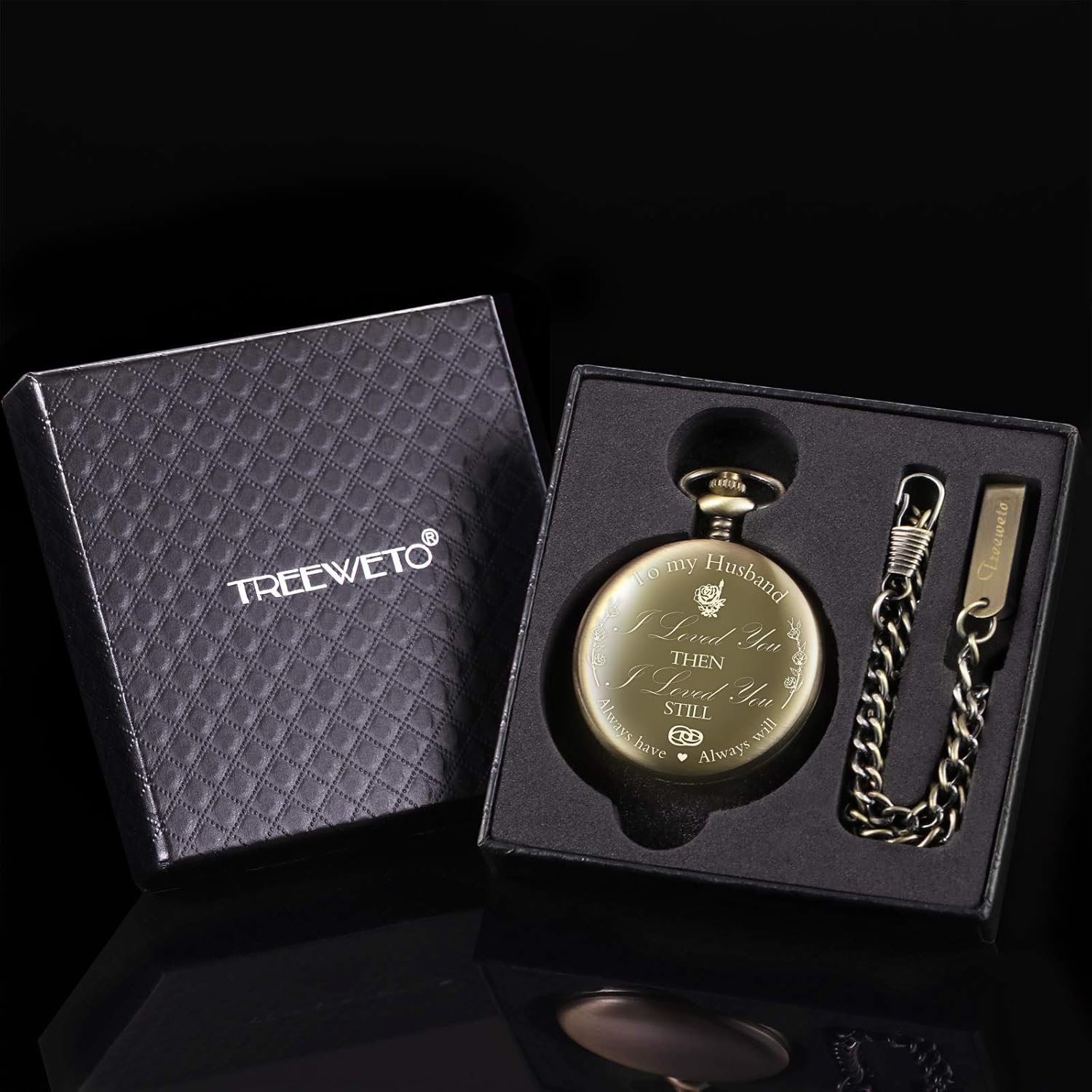 TREEWETO Pocket Watch Personalized Engraved Pocket Watch with Chain Men's Birthday Father's Day Father's Day Gift