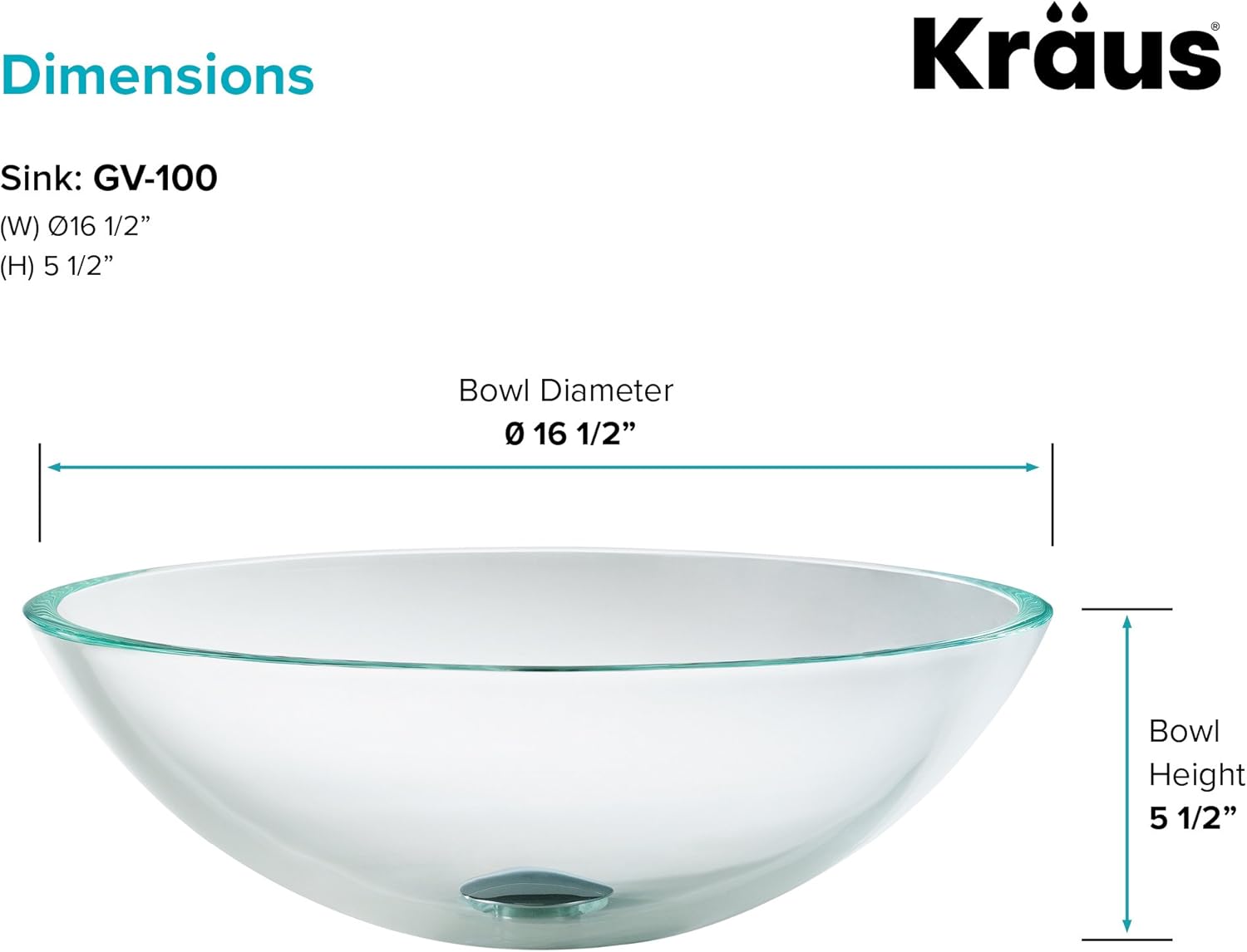 KRAUS Round Crystal Clear Glass Vessel Bathroom Sink, 16 1/2 inch GV-100