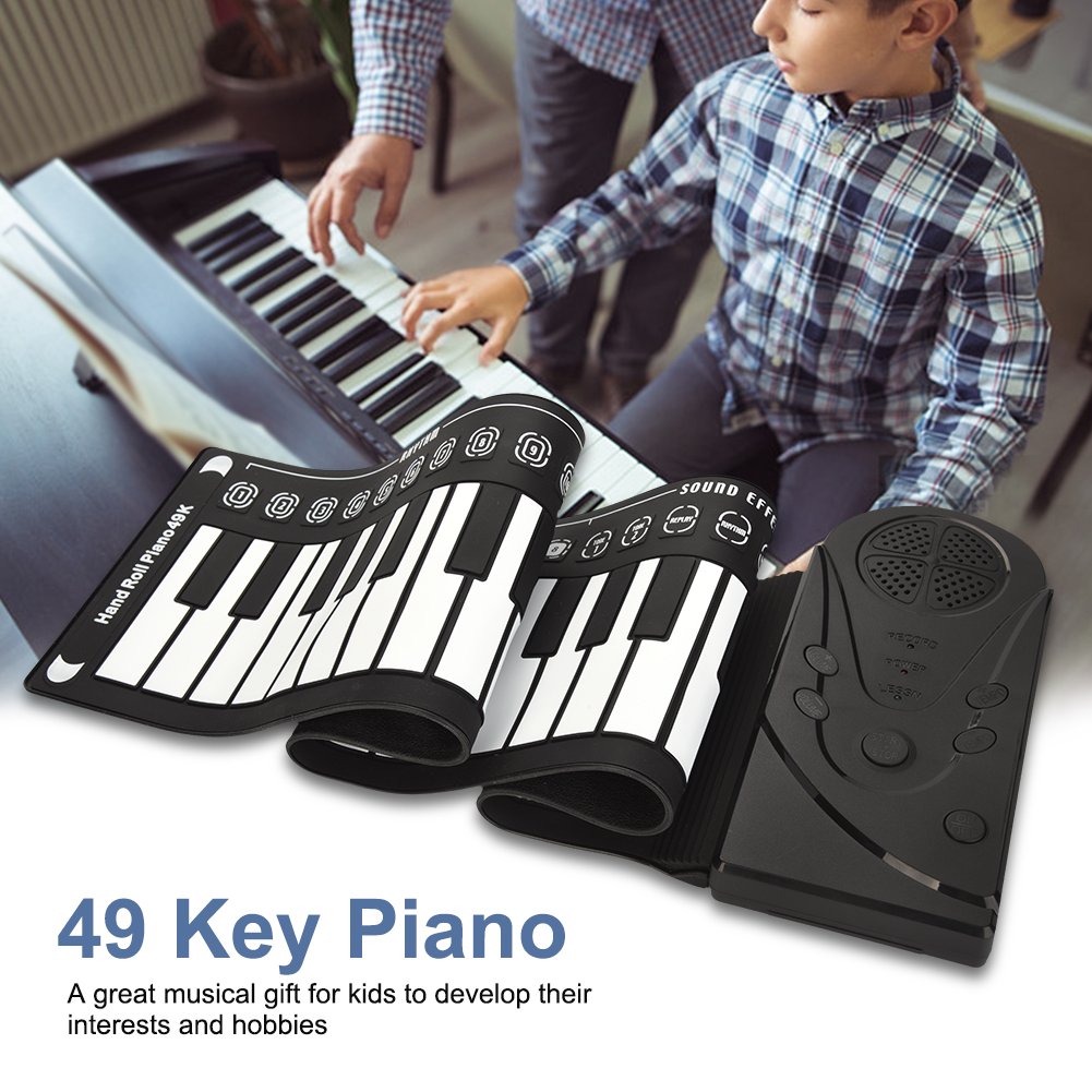 Teclado electrónico, 49 teclas portátil, piano roll-up compacto, fácil de usar, diseño ligero, para niños principiantes, entretenimiento familiar, aprendizaje musical