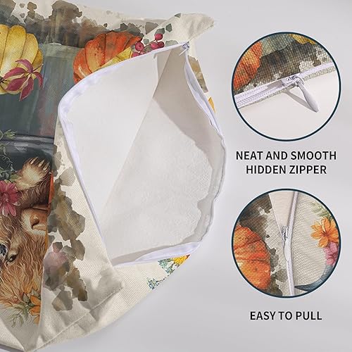 Miniatura 7 de Juego de 2 fundas de almohada de otoño de 18 x 18 pulgadas, diseño de calabazas de vaca de Halloween, hojas de arce, almohadas decorativas para