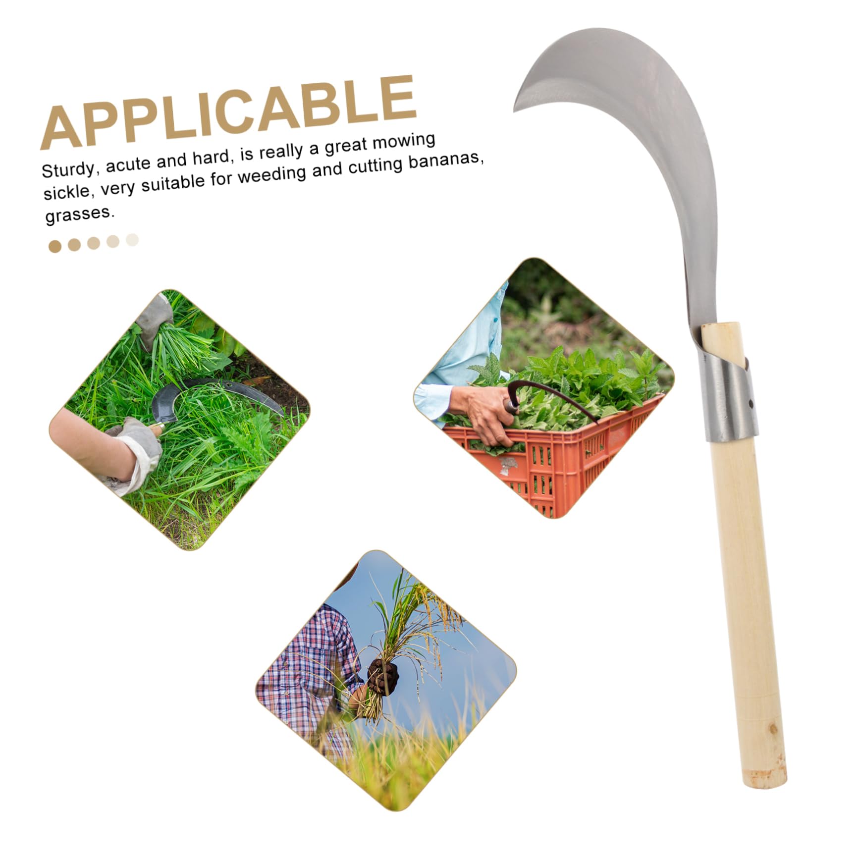 Wakauto Multipurpose Gardening Tool with Long Handle Durable Mower for Grass Vines and Branches Comfortable Slip Wooden Grip for Outdoor Gardening Tasks