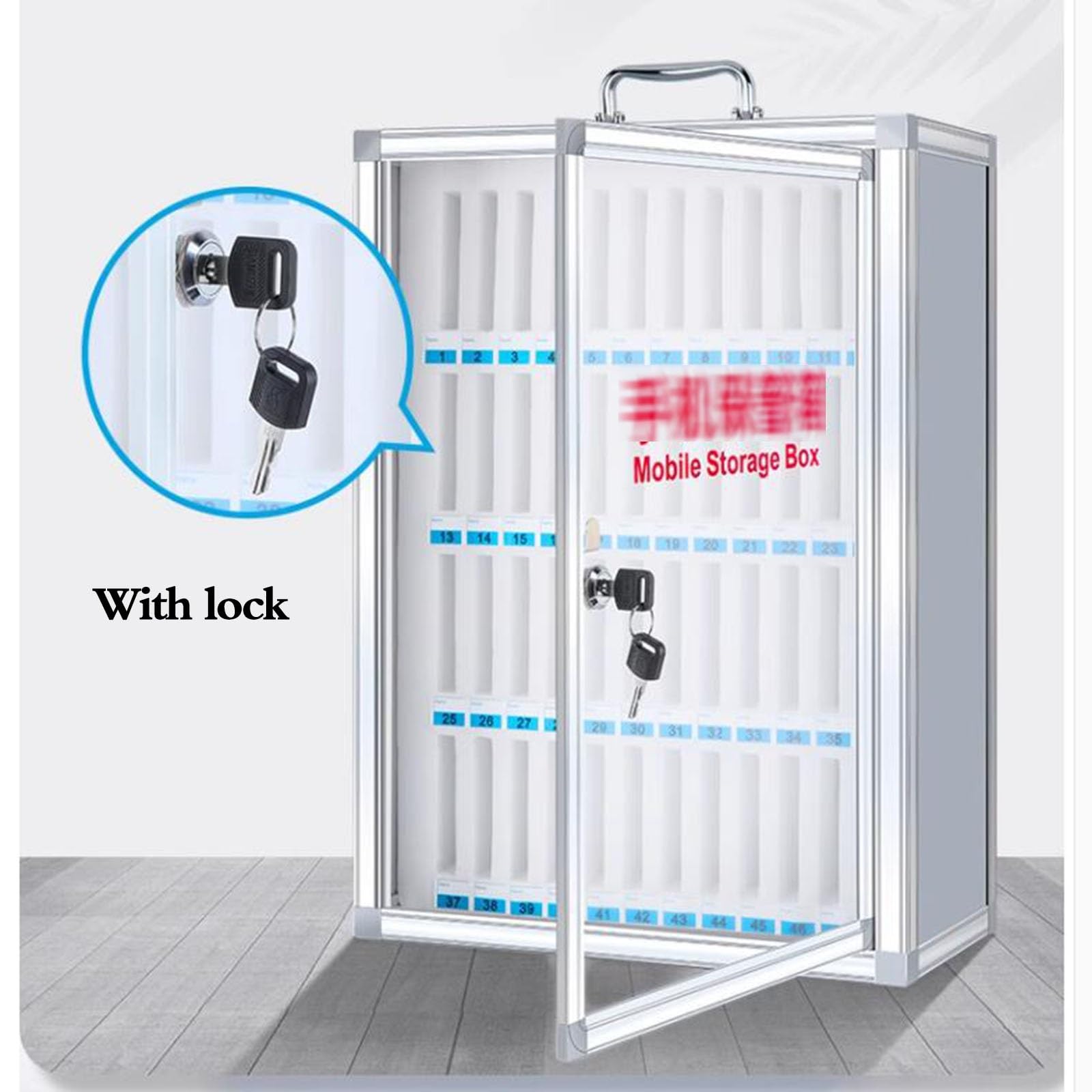 Sicherer mobiler Aufbewahrungsschrank für Schule, Fabrik und Labor, abschließbarer Handy-Management-Schrank mit 24 Steckplätzen, silberfarbenes Finish, 48-Bit-Design, ideal für sichere Aufbewahrung