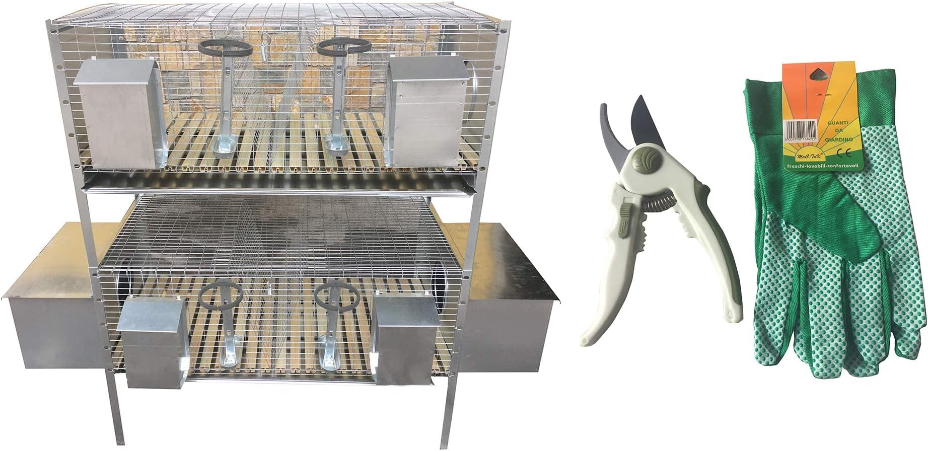 Gabbia Per Conigli Fattrici Montidistribuzione K13 - 2 Scomparti Sovrapponibili, 154x53x70 Cm, Con Nidi E Accessori